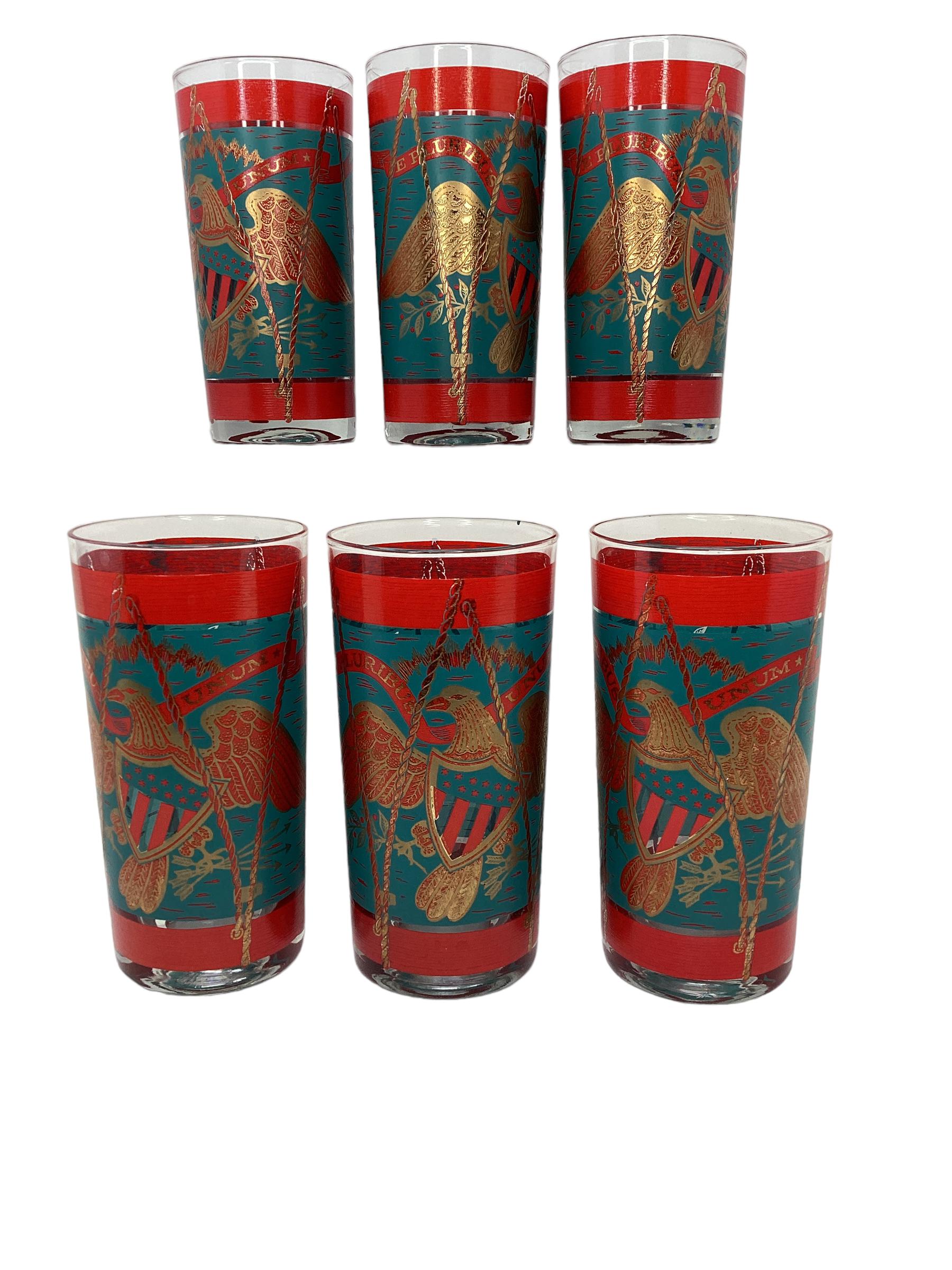 Set of 6 Vintage Cera Glassware Highball Glasses in the Regimental Drum pattern.
