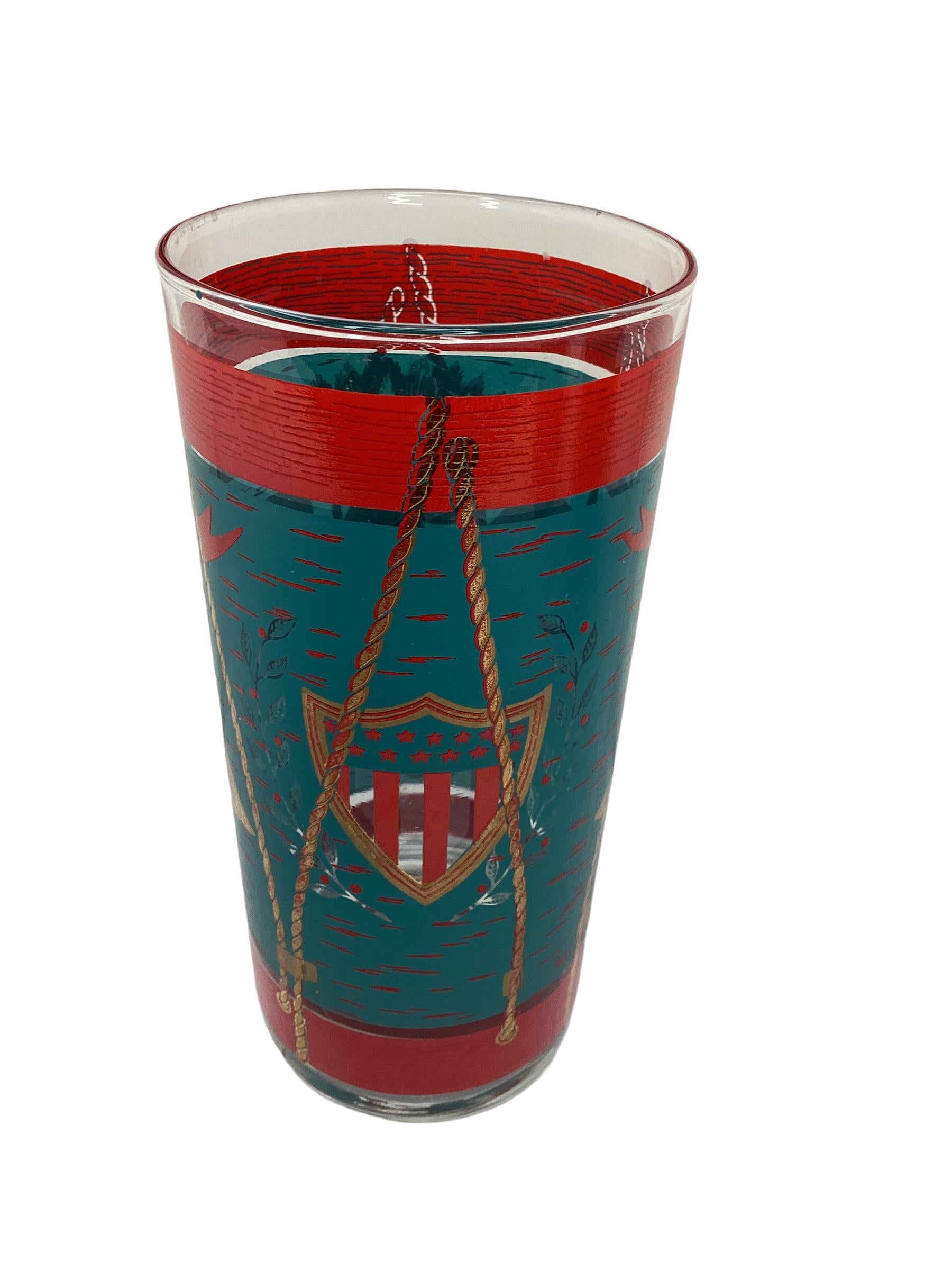 American Set of 6 Vintage Cera Glassware Highball Glasses, Regimental Drum For Sale