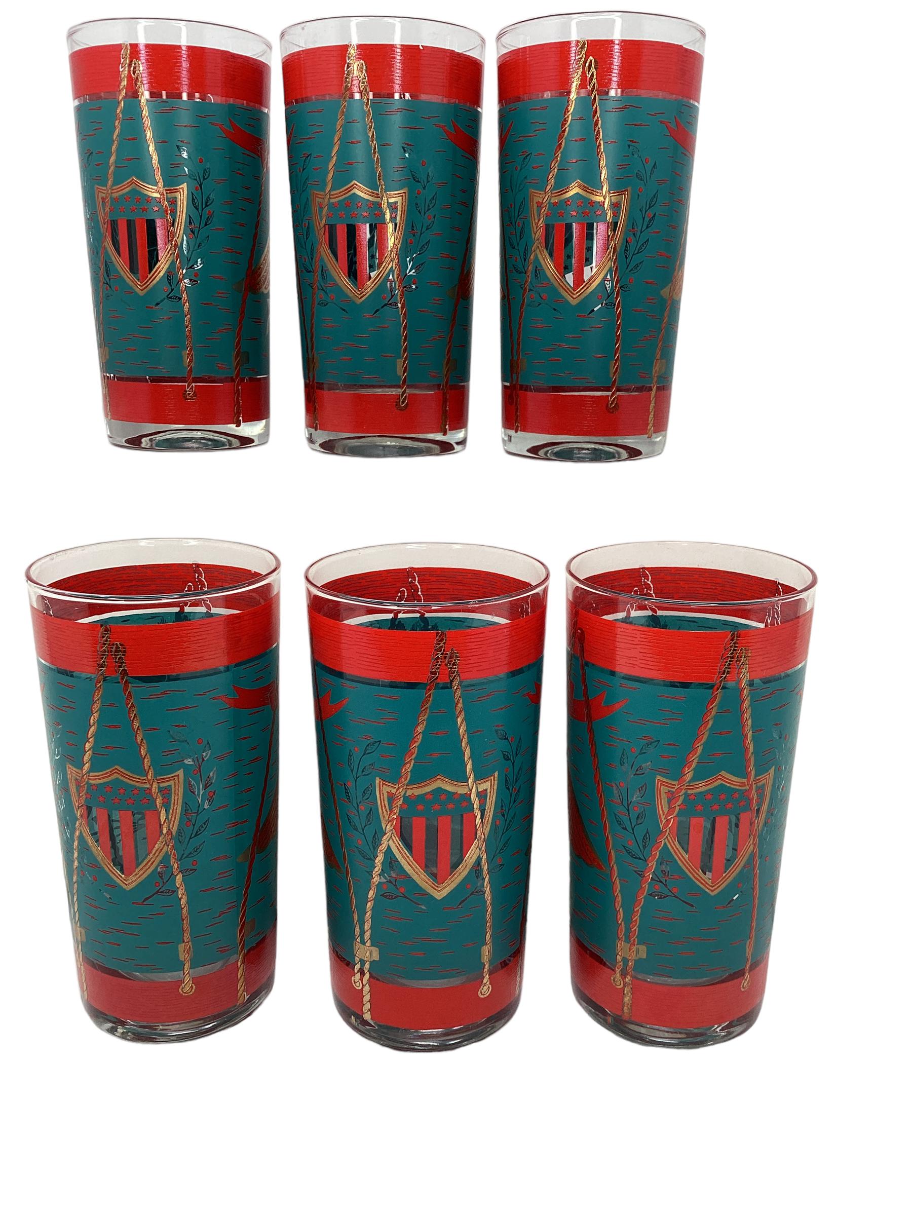 Ensemble de 6 verres à pied en verre céramique vintage, tambour régimentaire Bon état - En vente à Chapel Hill, NC