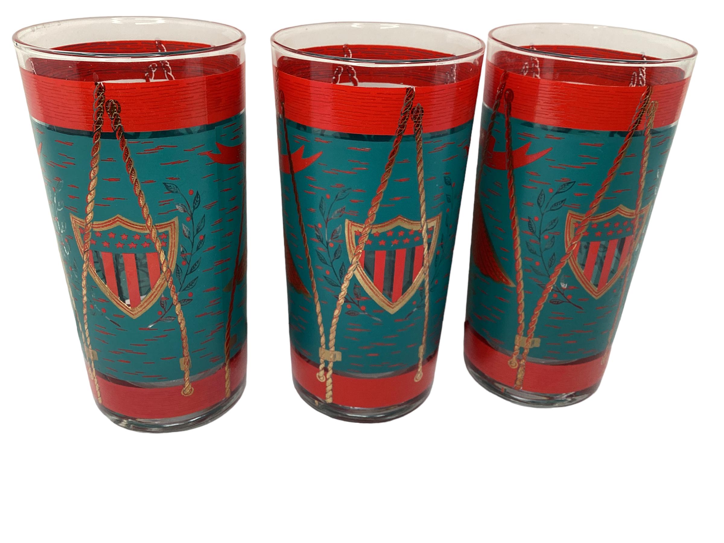 Late 20th Century Set of 6 Vintage Cera Glassware Highball Glasses, Regimental Drum For Sale
