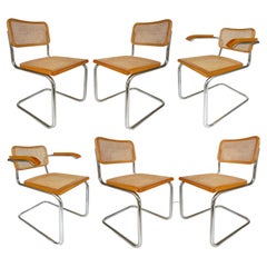 Set of 6 Vintage Cesca Dining Chairs by Marcel Breuer, 2 Armchairs and 4 Sides 