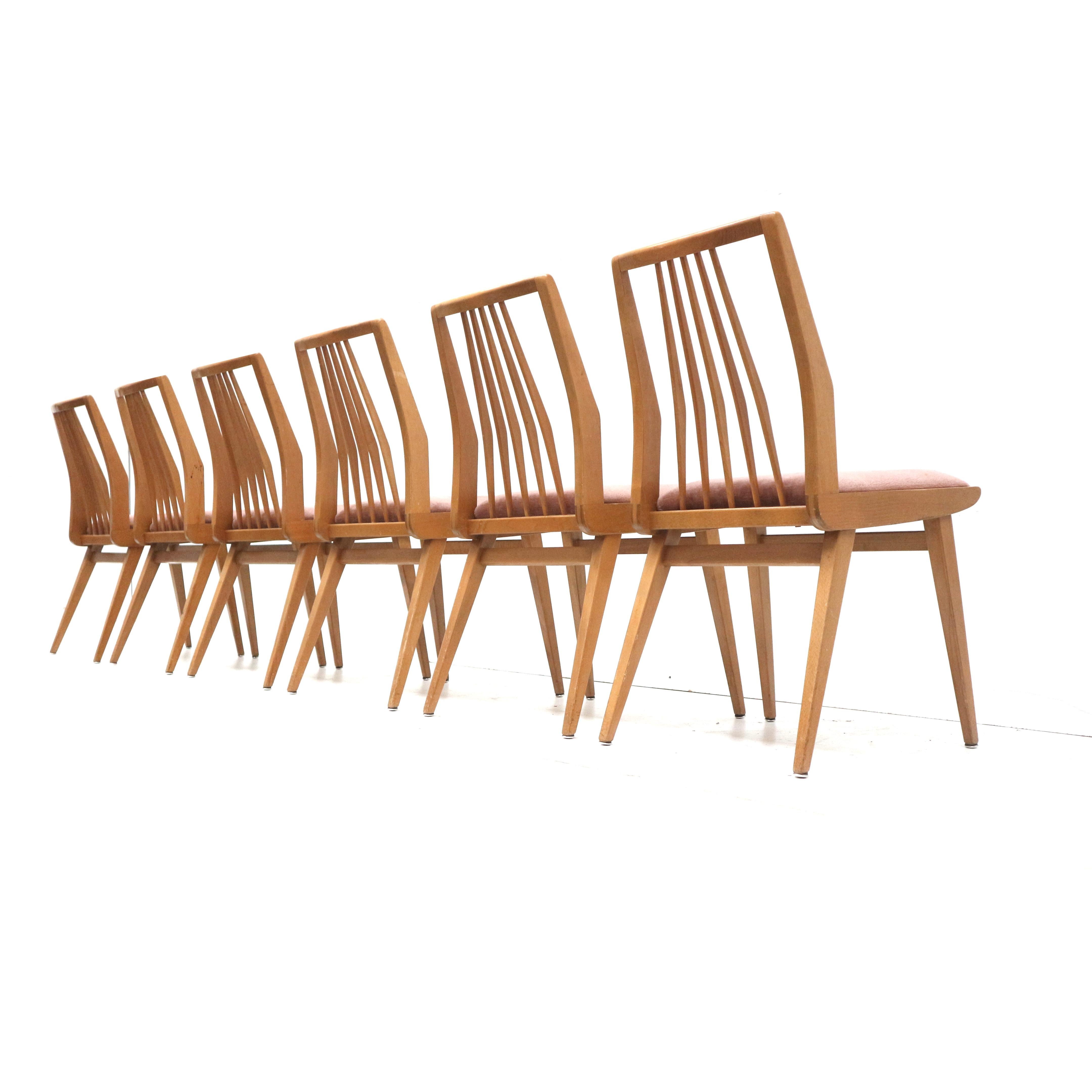 Velvet Set of 6 vintage chairs / bar chairs with pink velvet upholstery made in the 60s For Sale
