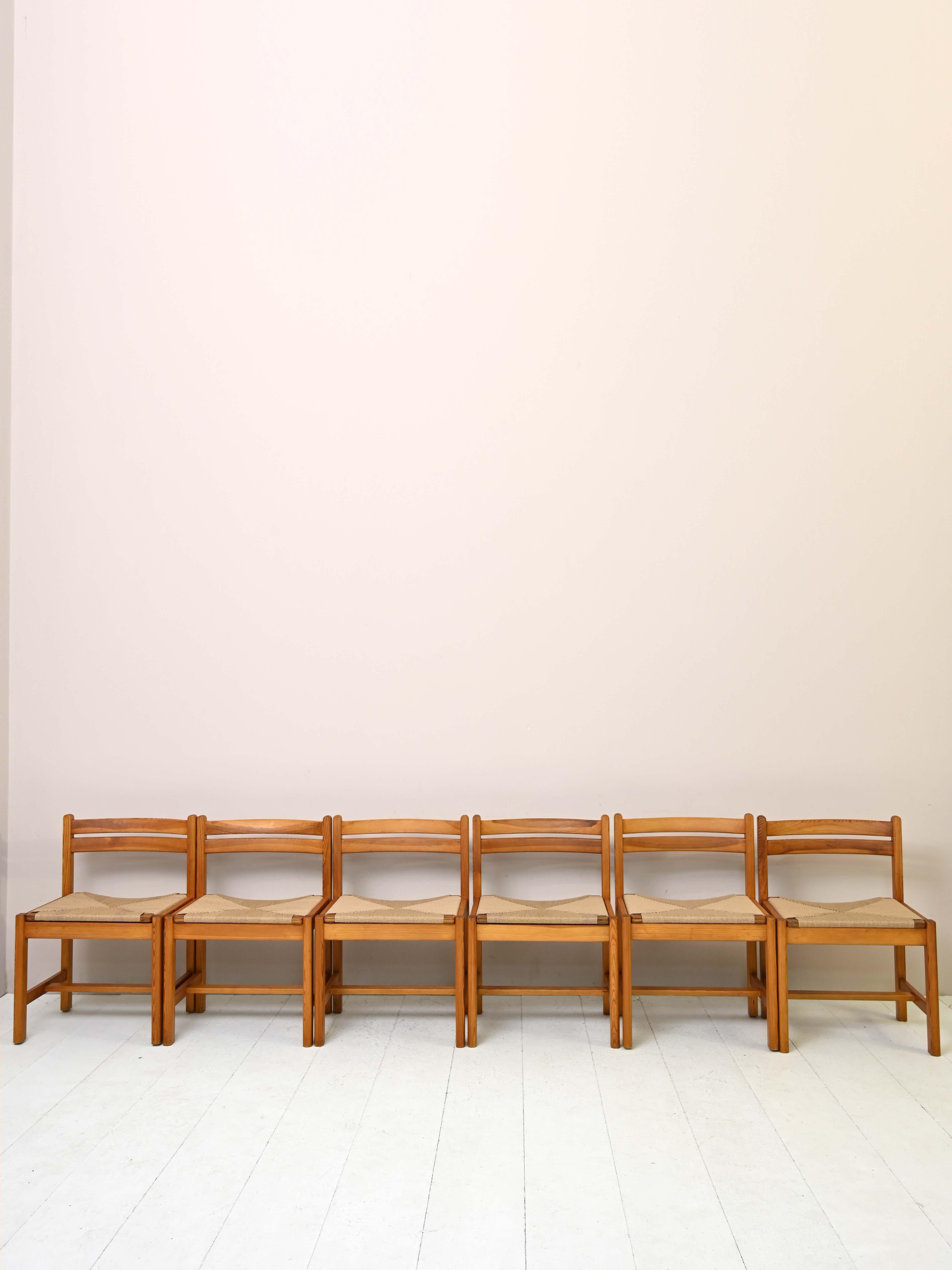 Scandinavian Modern Set of 6 Vintage Chairs by Borge Mogensen with Rope