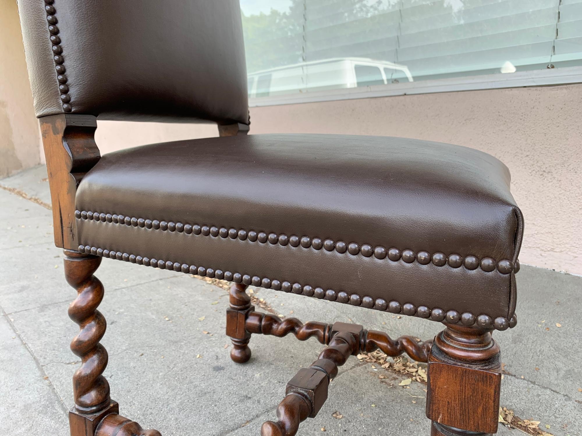 Set of 6 Vintage Chairs with Turned Legs and Leather Upholstery 2