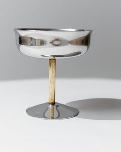 Set of 6 Vintage Champagne Bowls Stainless Steel with Golden Stem, 1970s
