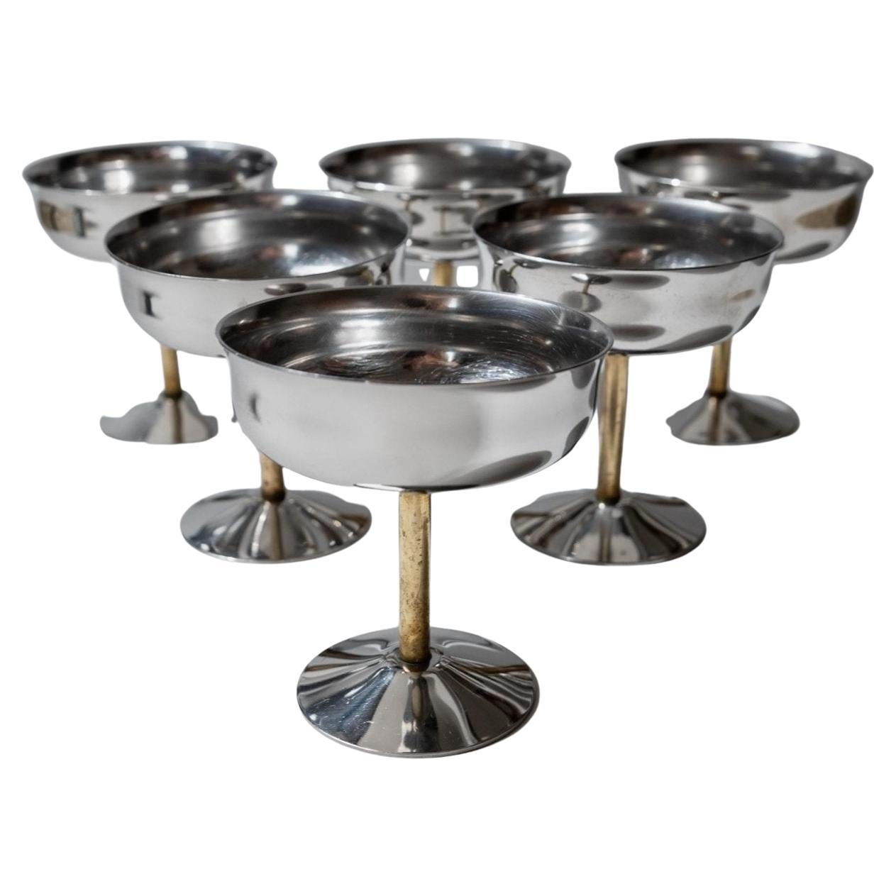 Ensemble de 6 coupes à champagne Vintage By en acier inoxydable avec Steele doré, années 1970