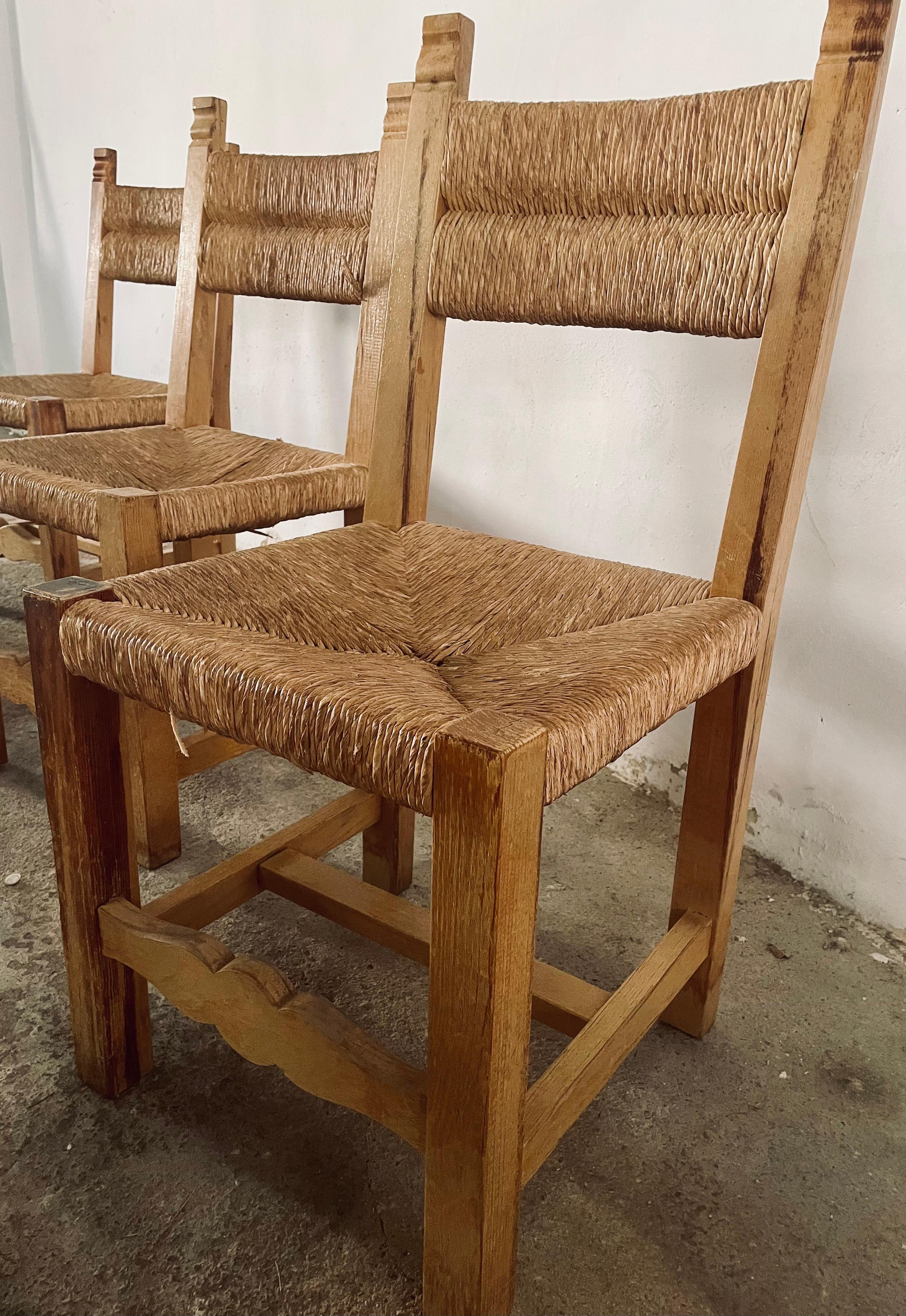 Set of 6 Vintage Charles Dudouyt Style French Country Rush Seat Dining Chairs 6