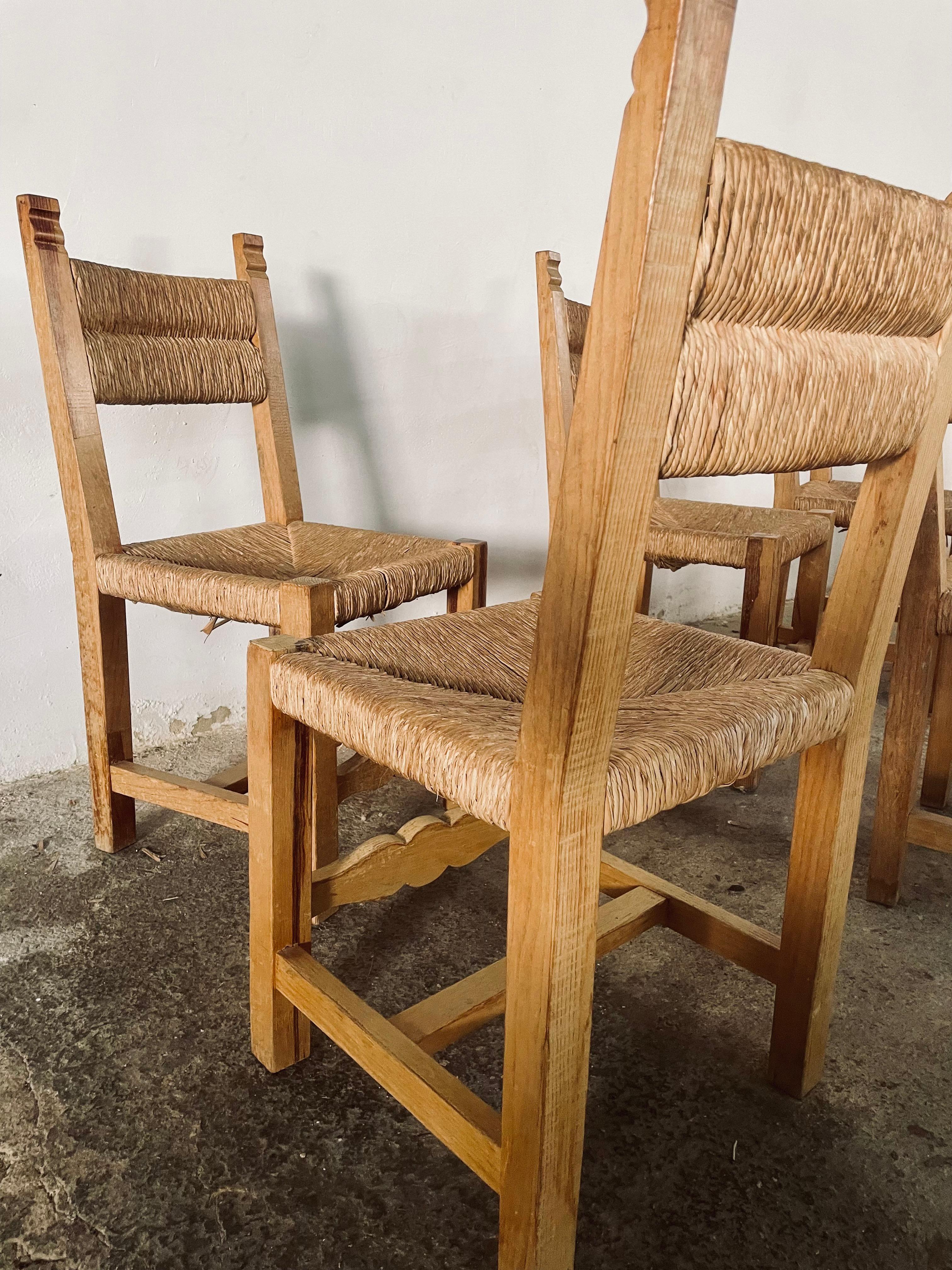 Set of 6 Vintage Charles Dudouyt Style French Country Rush Seat Dining Chairs 5