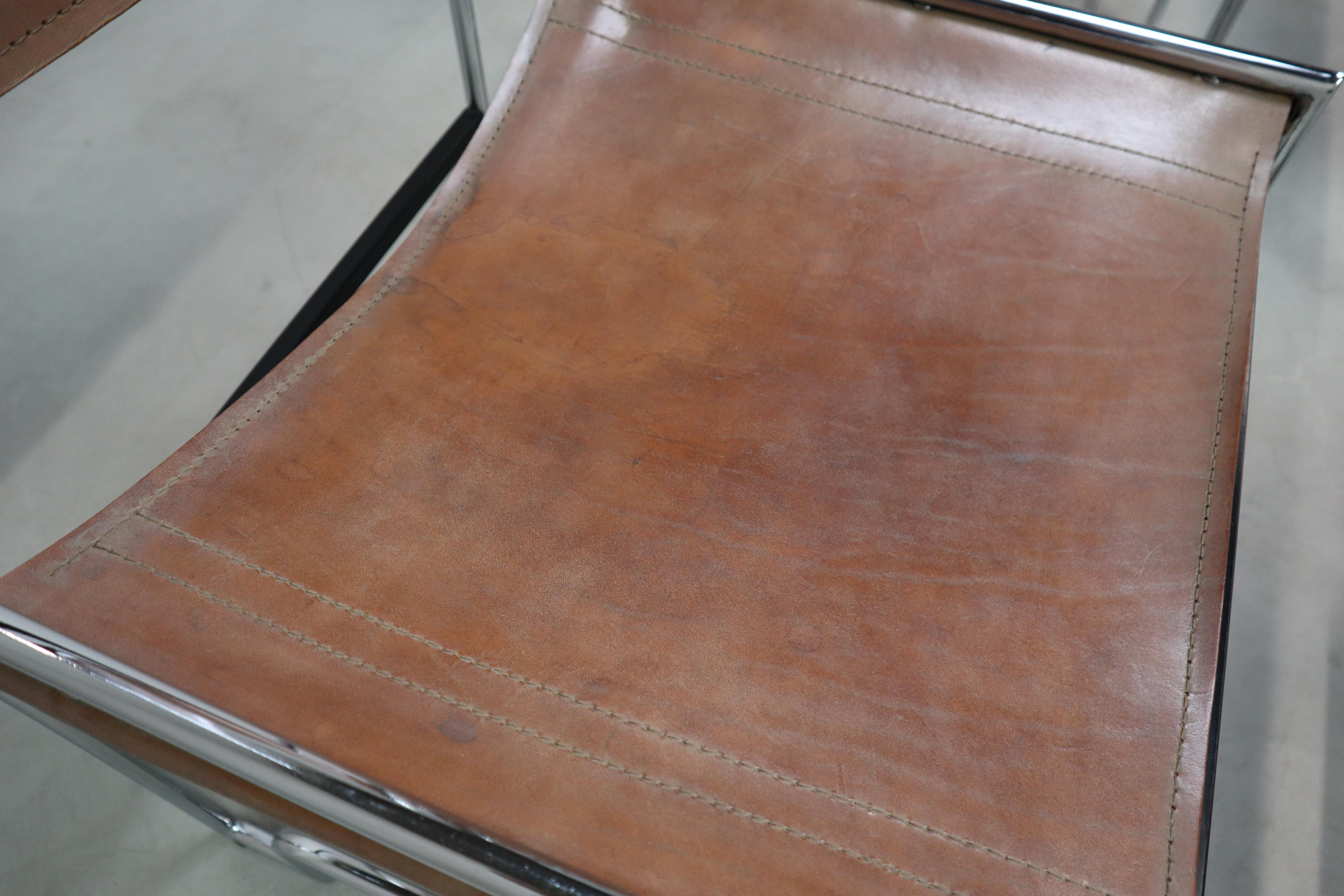 Set of 6 vintage chrome and leather dining chairs in Bauhaus style, 1970s For Sale 4