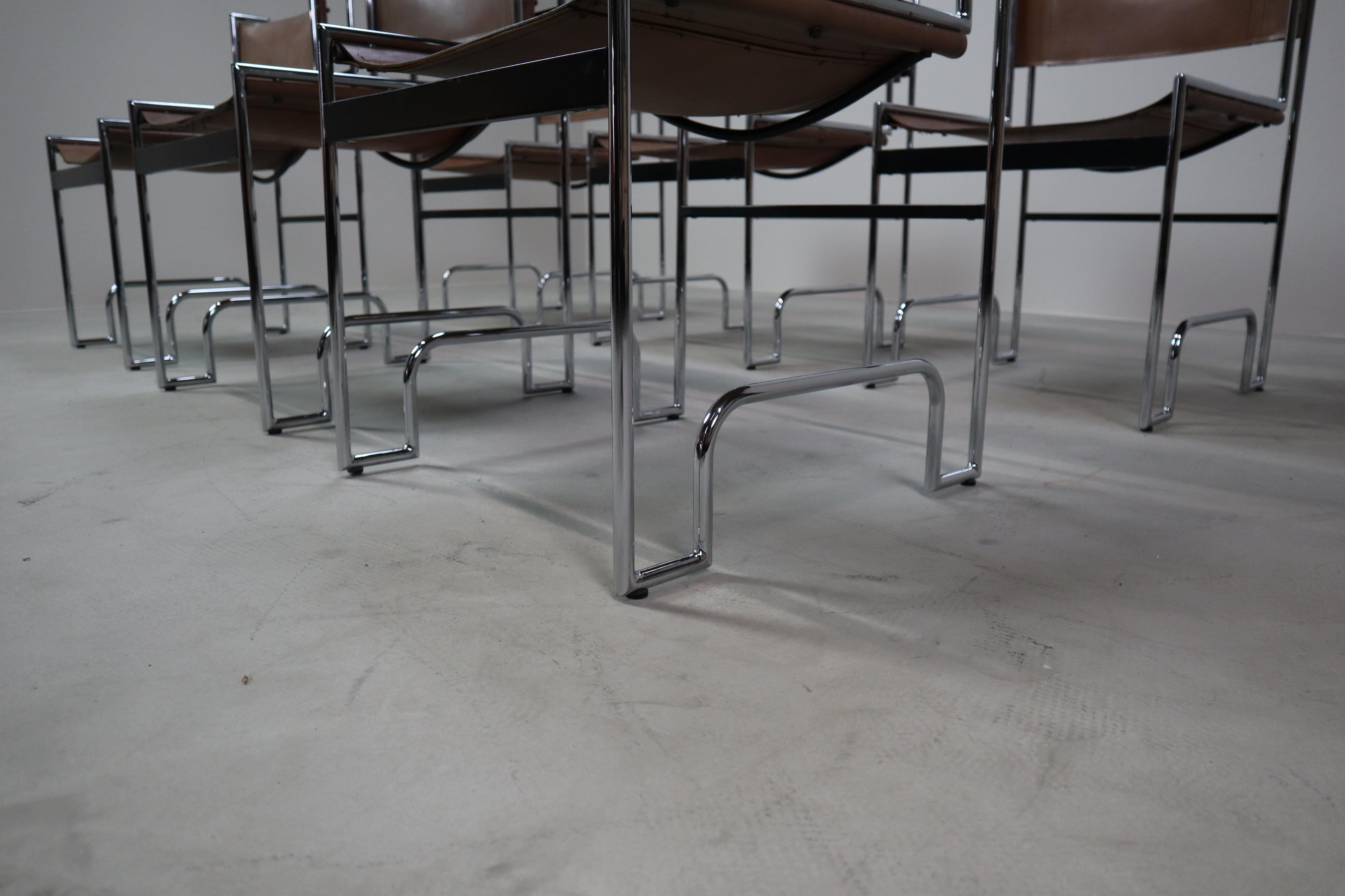 Set of 6 vintage chrome and leather dining chairs in Bauhaus style, 1970s For Sale 8