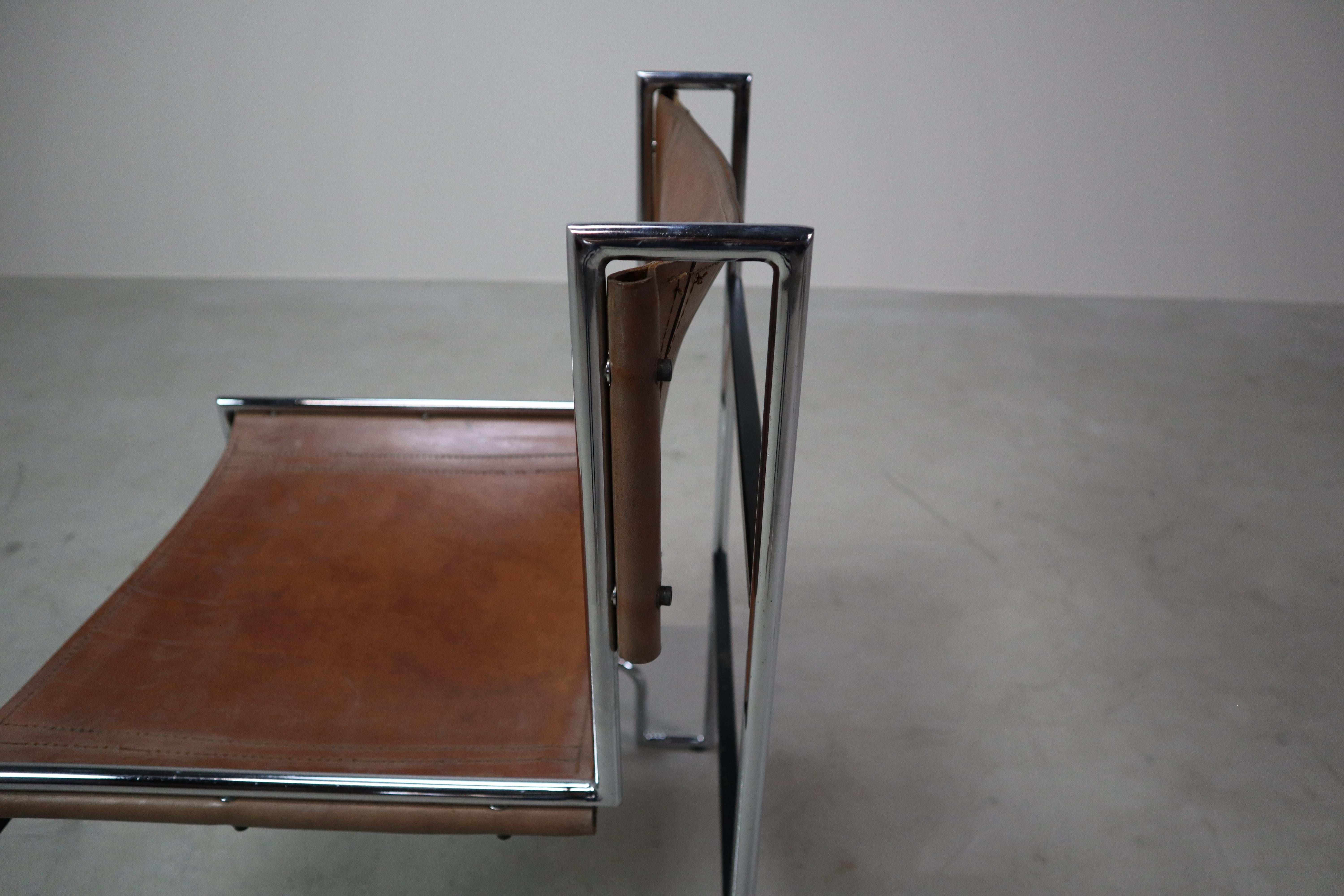 Set of 6 vintage chrome and leather dining chairs in Bauhaus style, 1970s For Sale 10