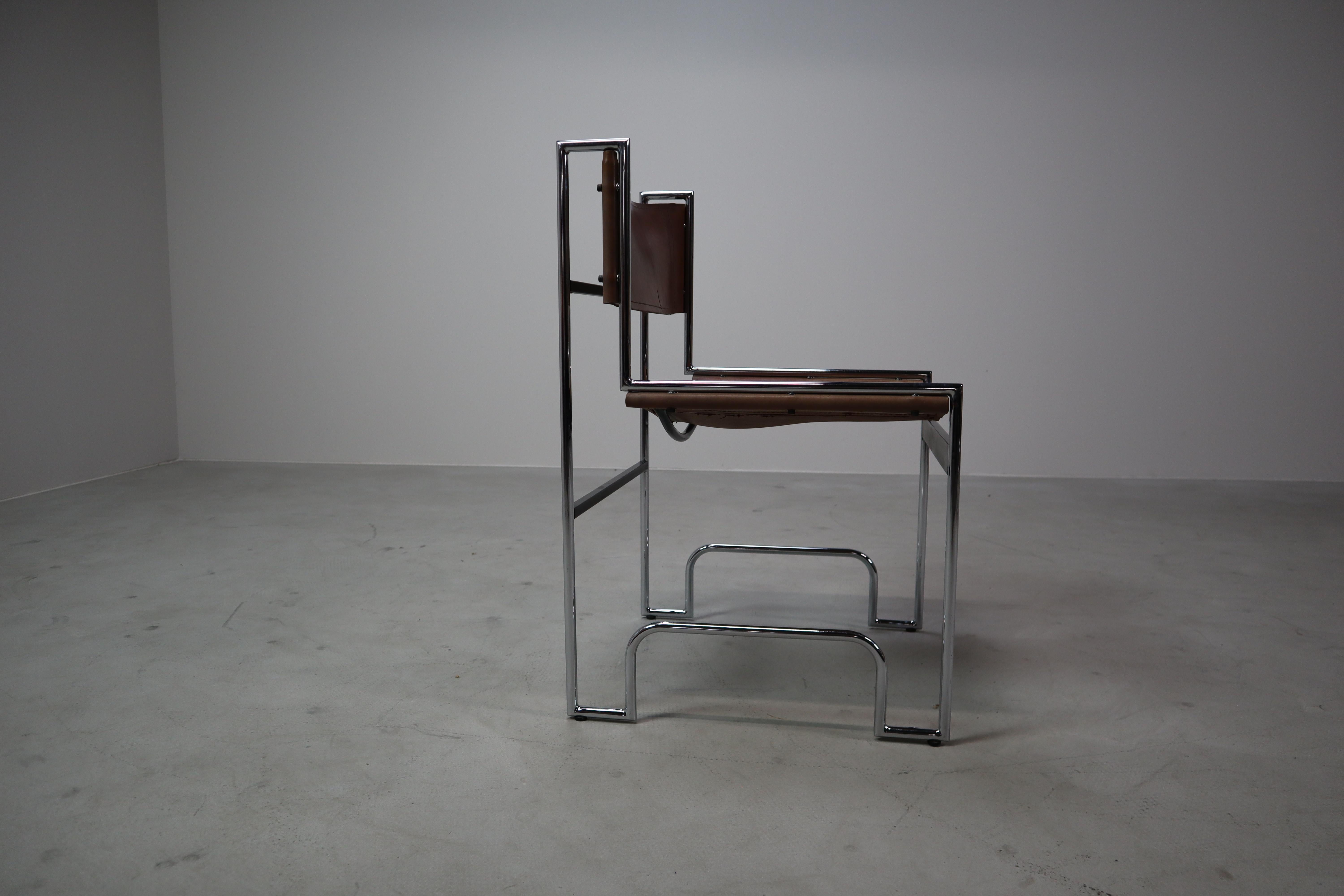 Set of 6 vintage chrome and leather dining chairs in Bauhaus style, 1970s For Sale 12