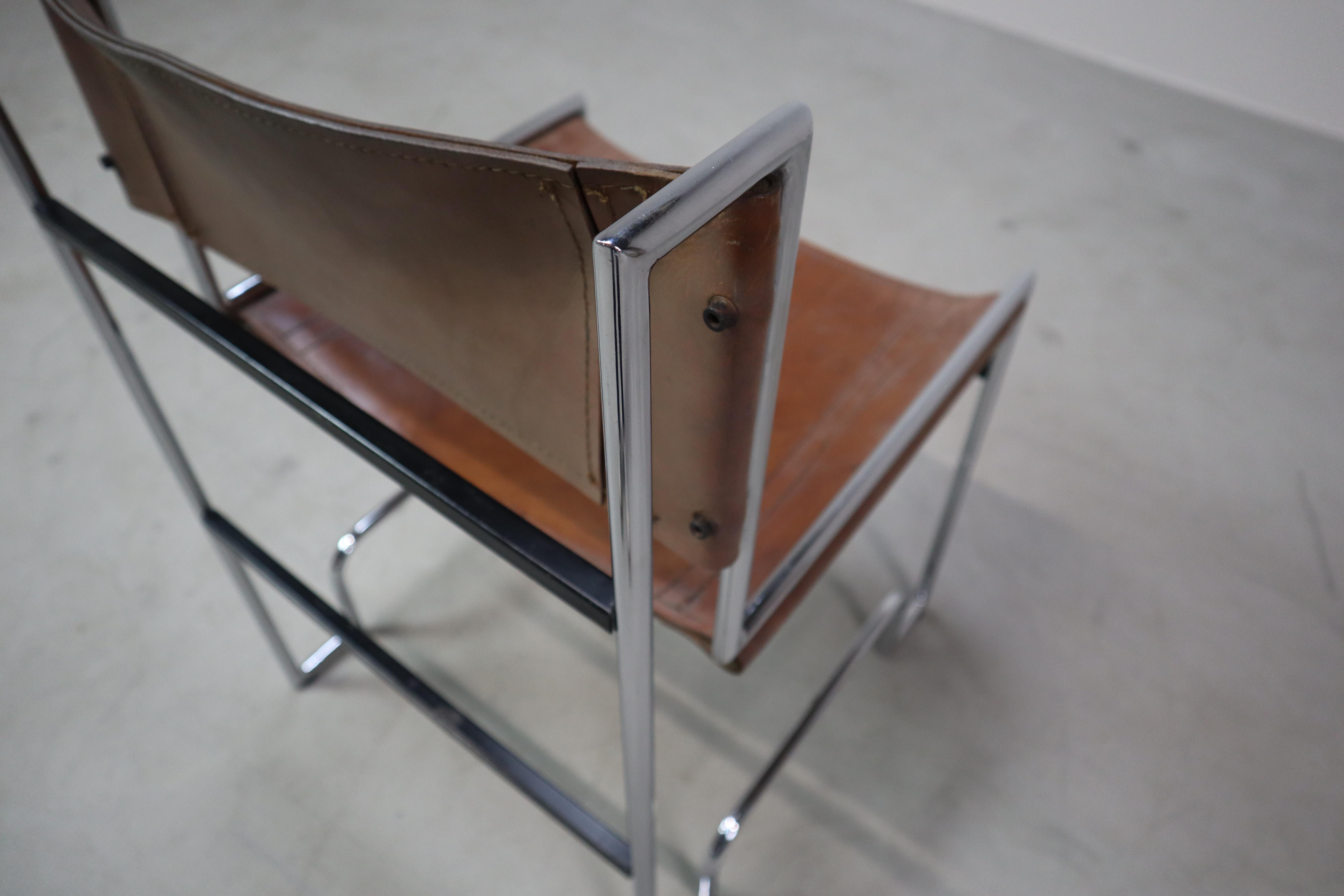 Set of 6 vintage chrome and leather dining chairs in Bauhaus style, 1970s For Sale 13
