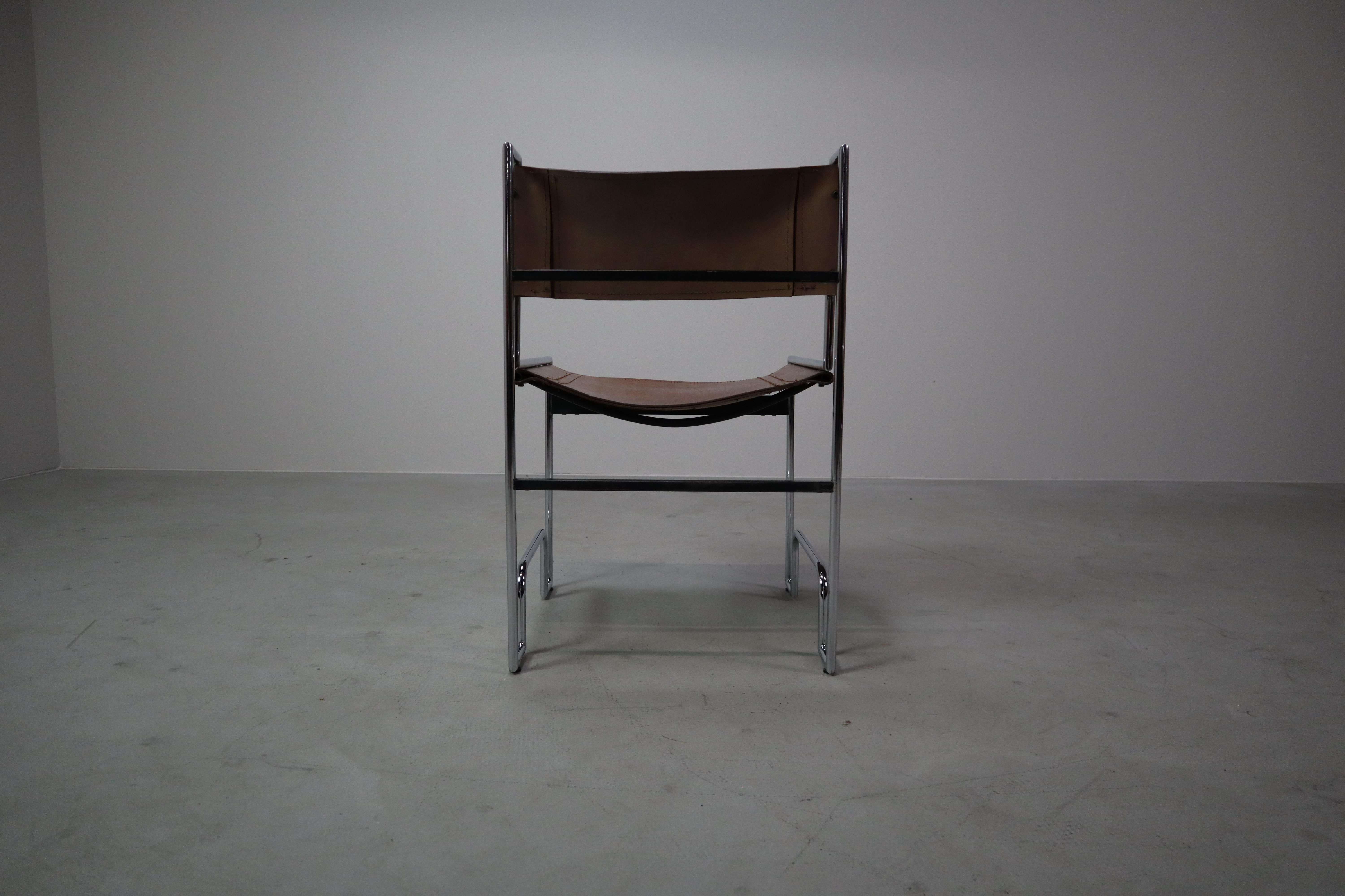 Set of 6 vintage chrome and leather dining chairs in Bauhaus style, 1970s For Sale 14