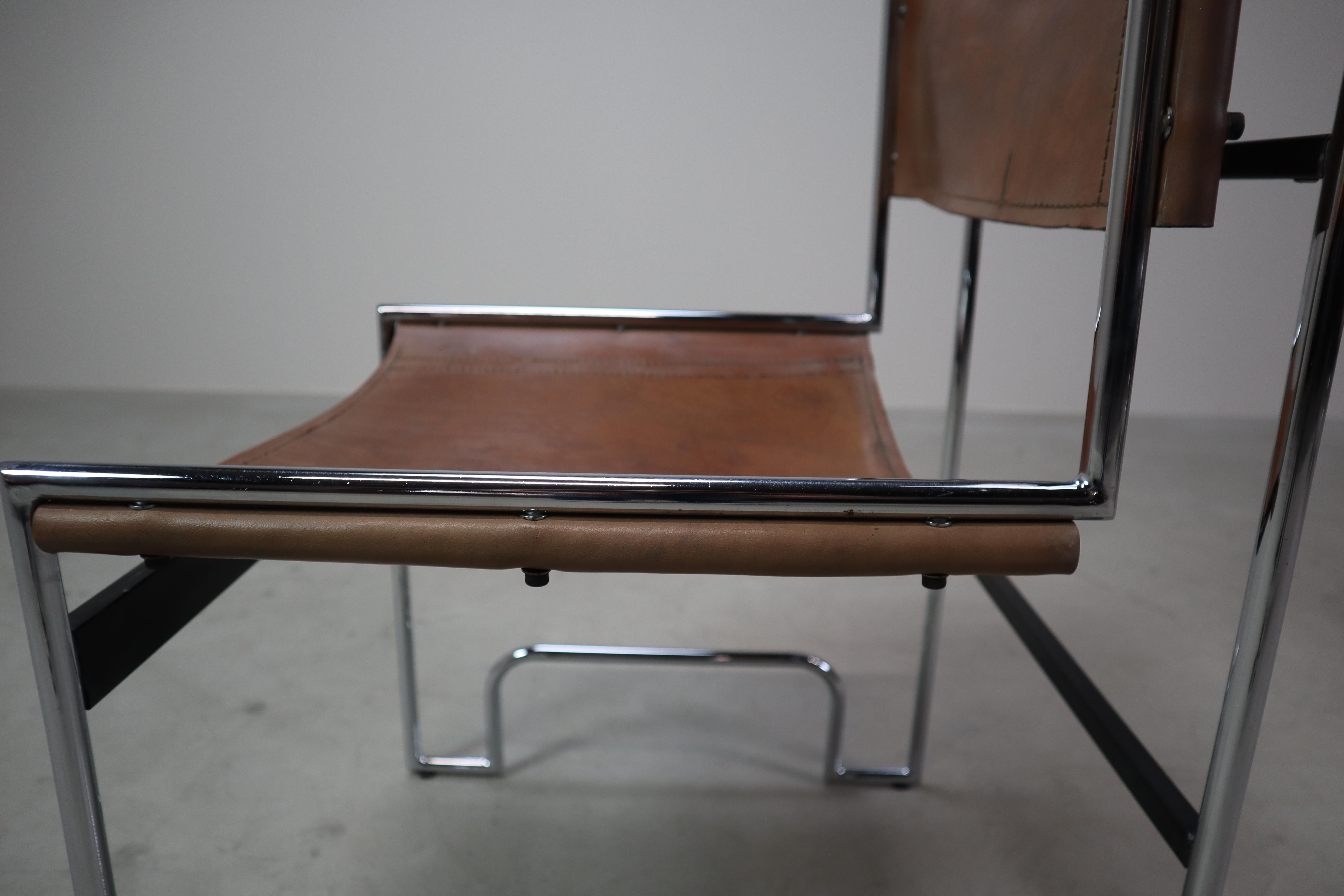 Set of 6 vintage chrome and leather dining chairs in Bauhaus style, 1970s For Sale 1