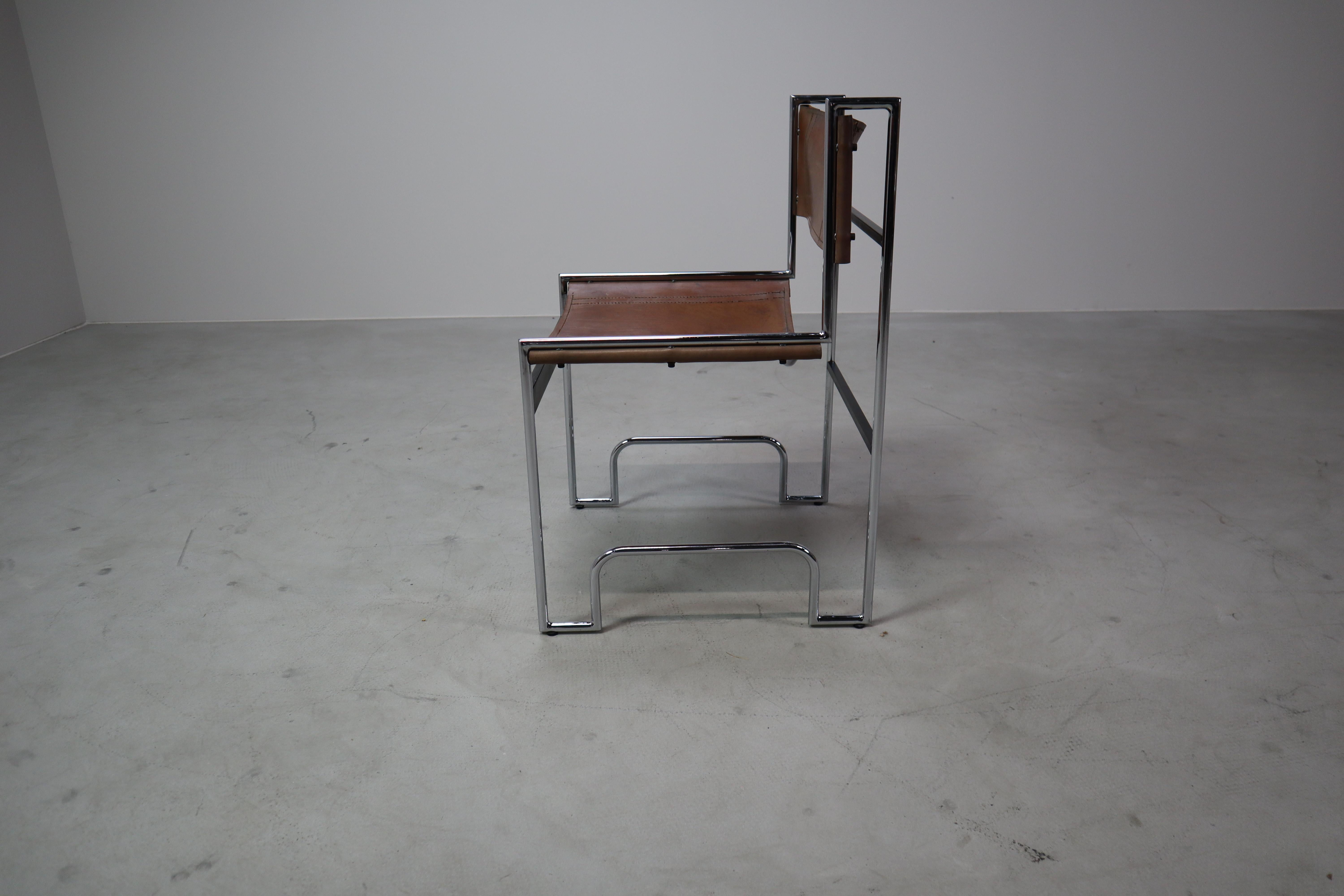 Set of 6 vintage chrome and leather dining chairs in Bauhaus style, 1970s For Sale 3