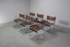 Set of 6 vintage chrome and leather dining chairs in Bauhaus style, 1970s