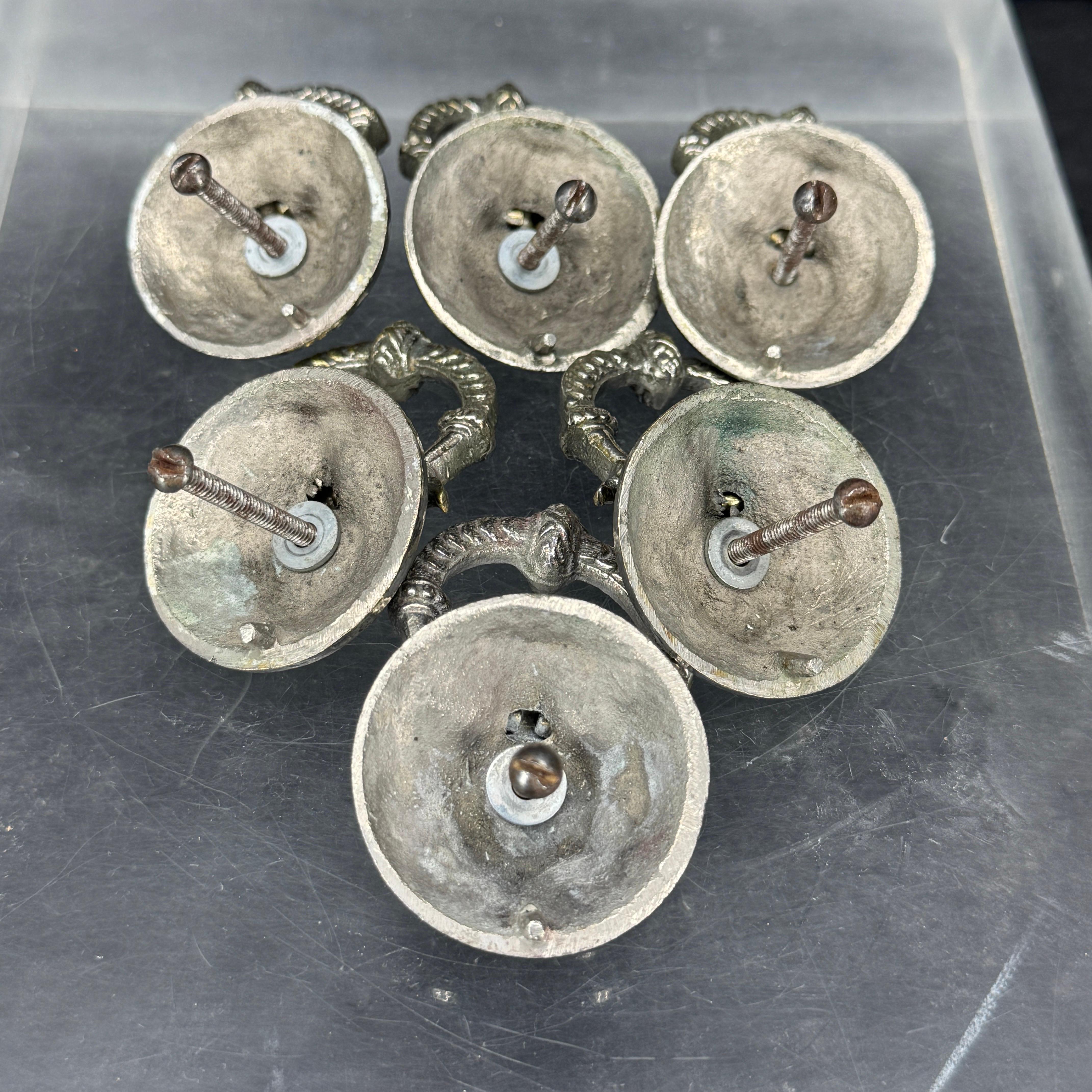 Set of 6 Vintage Chromed Bronze Lion-Head Drawer Pulls For Sale 2