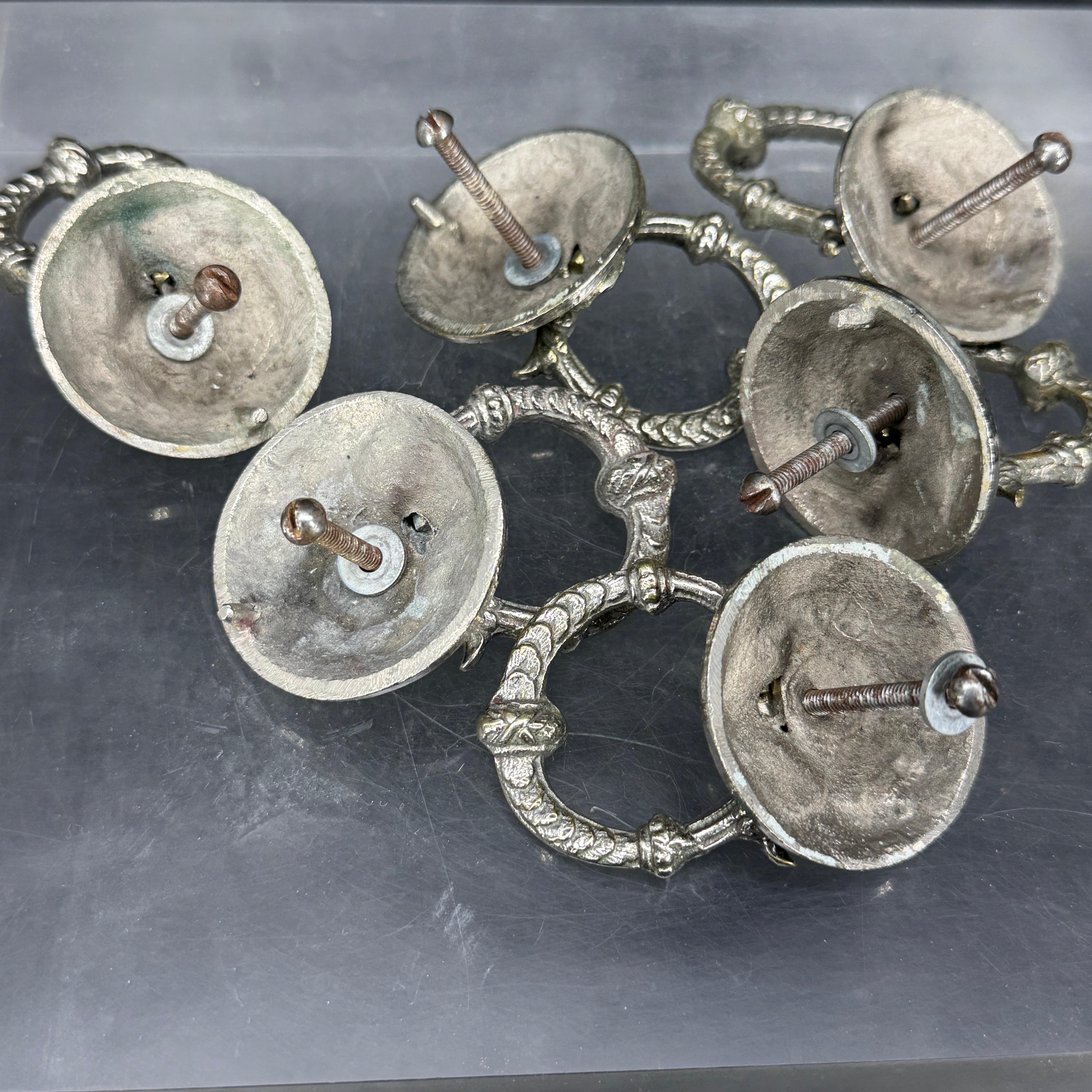 20th Century Set of 6 Vintage Chromed Bronze Lion-Head Drawer Pulls For Sale