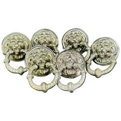 Set of 6 Vintage Chromed Bronze Lion-Head Drawer Pulls