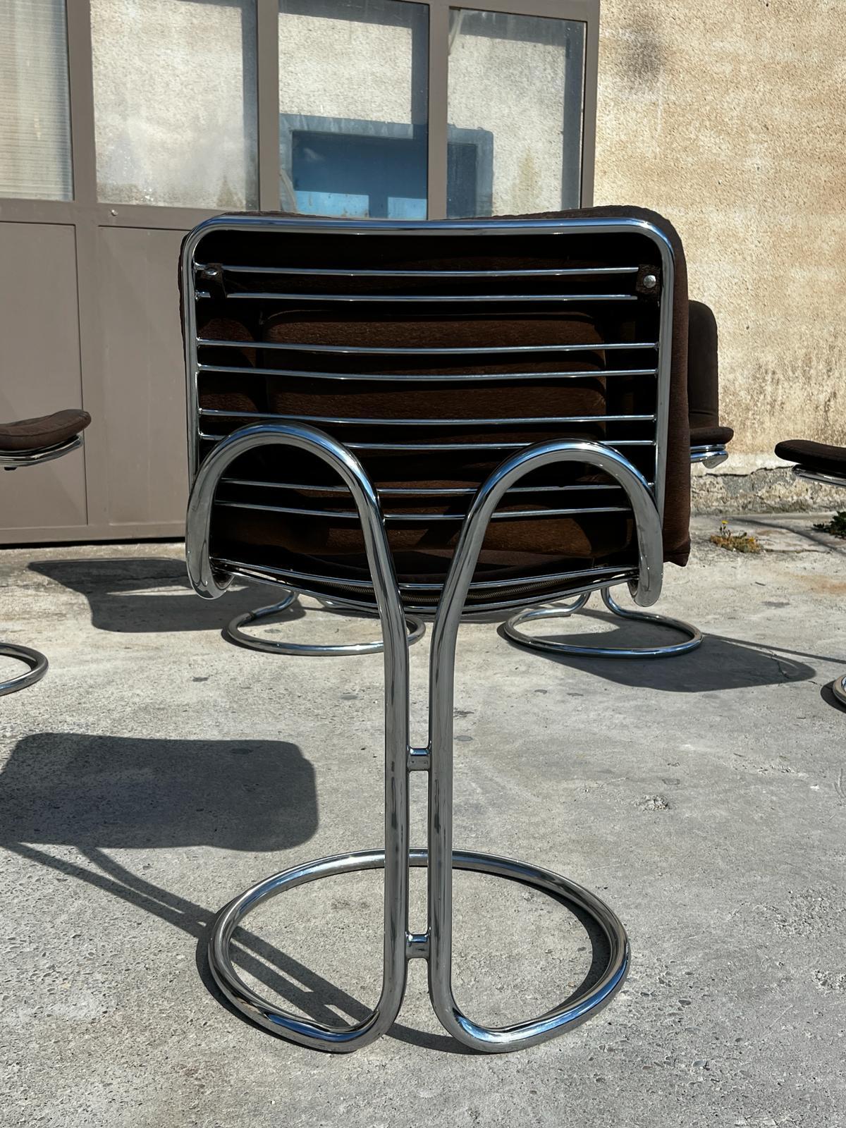 Set of 6 vintage chromed steel chairs attributed to Gastone Rinaldi , Italy, 197 2