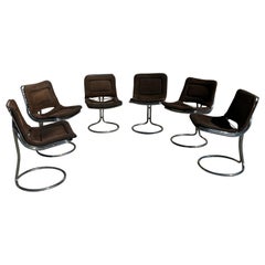 Set of 6 vintage chromed steel chairs attributed to Gastone Rinaldi , Italy, 197