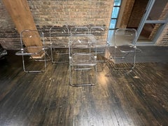 Set of 6 Vintage Clear Lucite and Chrome Plia Chairs by Castelli