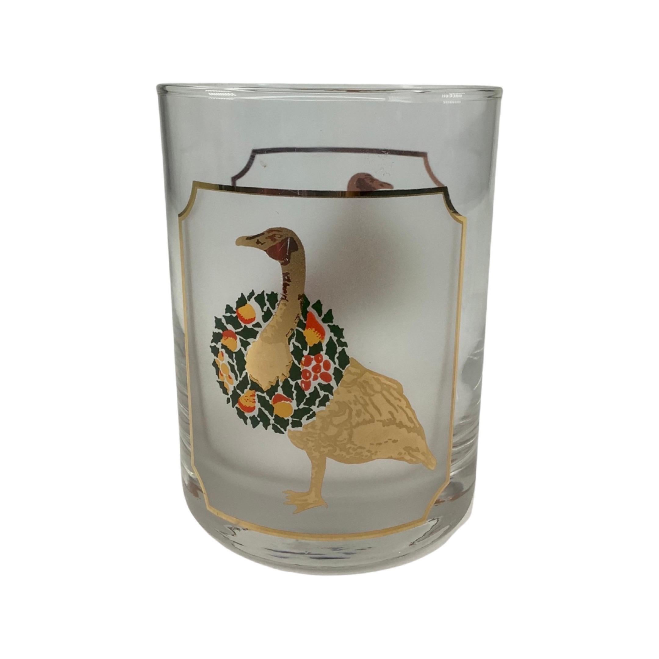 American Set of 6 Vintage Culver Festive Geese Old Fashioned Glasses For Sale