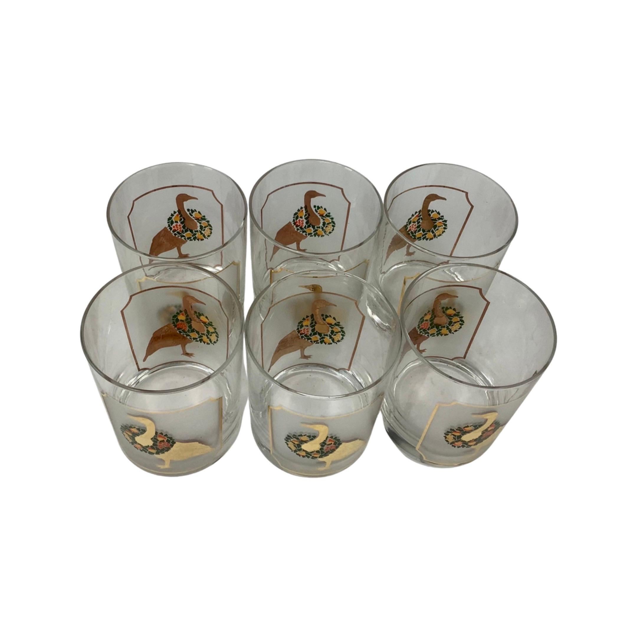Or Ensemble de 6 verres vintage Culver Festive Geese à la mode ancienne en vente