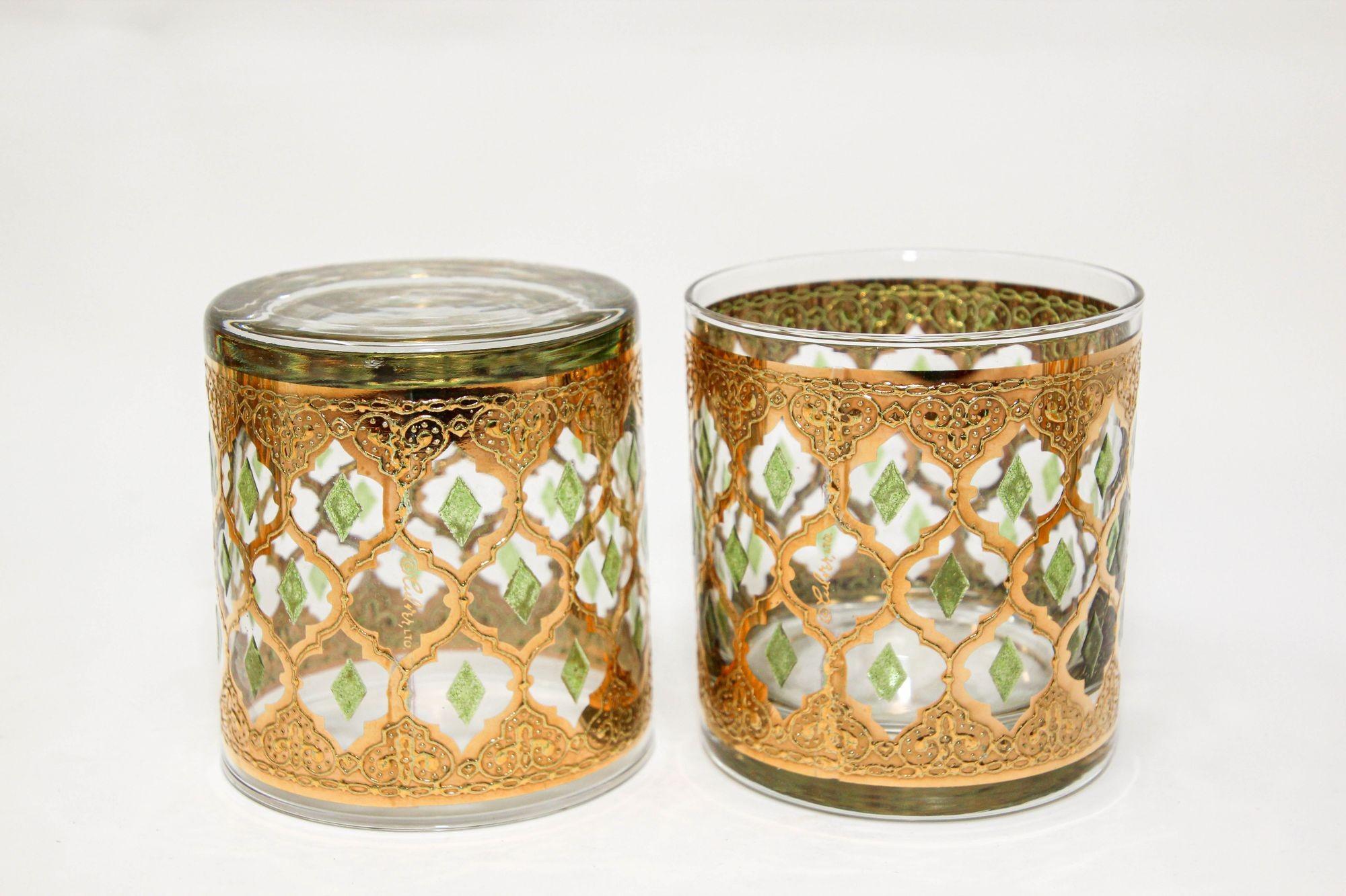 Set of 6 Vintage Culver Ltd Barware Glasses with 22-Karat Gold Valencia Design In Good Condition In North Hollywood, CA