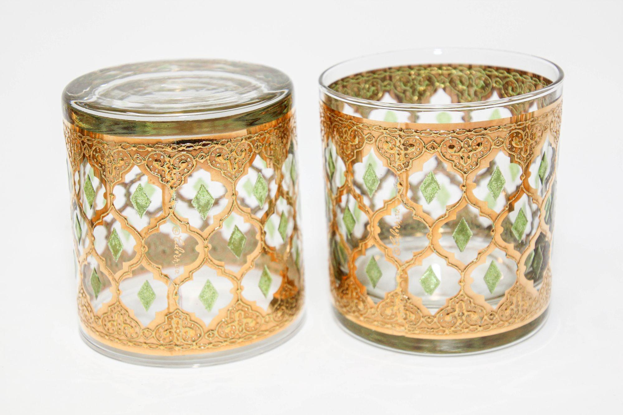 20th Century Set of 6 Vintage Culver Ltd Barware Glasses with 22-Karat Gold Valencia Design