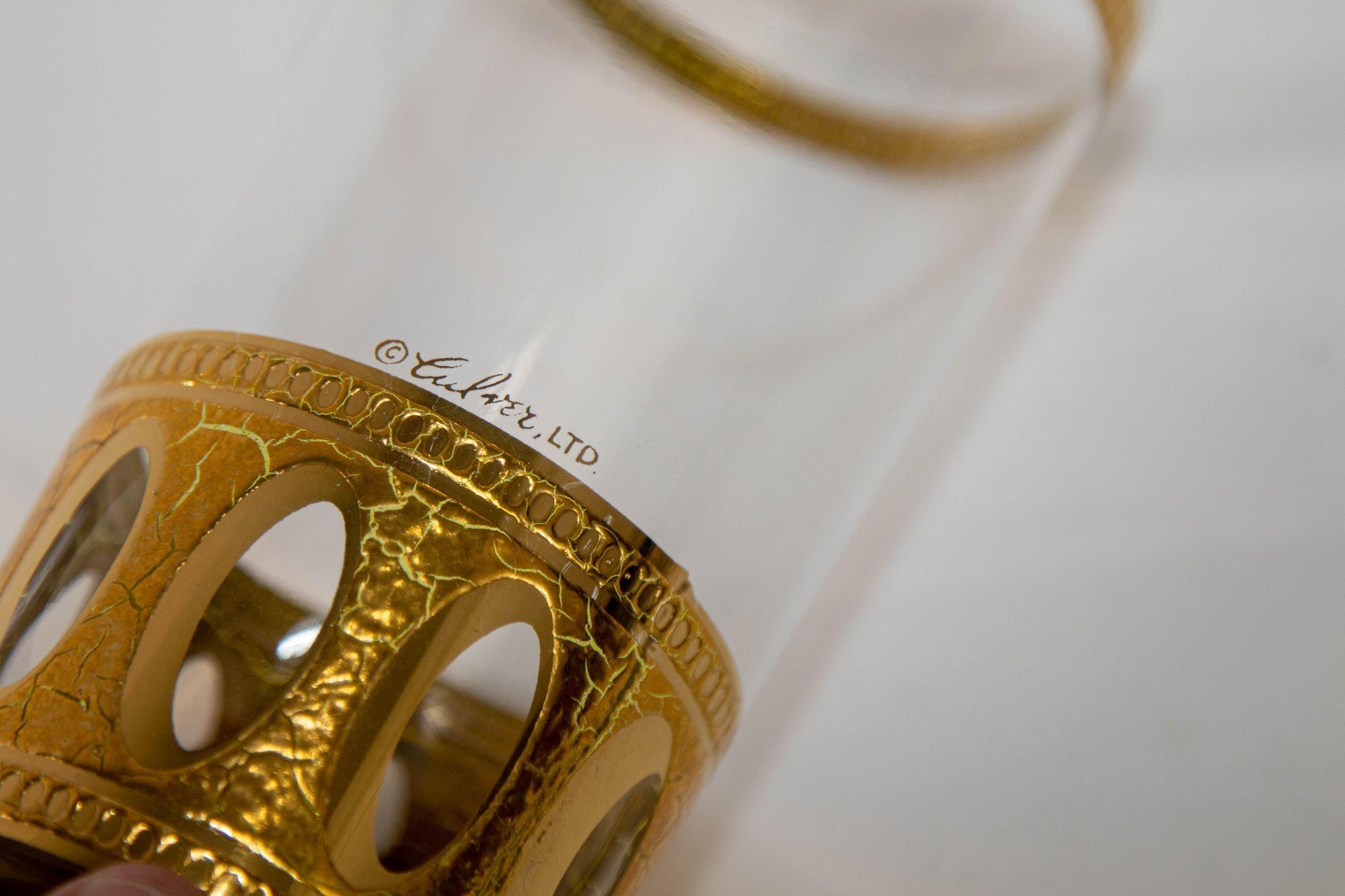 Art Glass Set of 6 Vintage Culver Ltd Highball Glasses with 22-Karat Gold Antigua 1950s For Sale