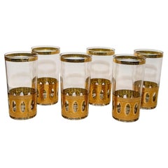 Set di 6 bicchieri Highball Culver Ltd. vintage con oro 22 carati Antigua 1950s
