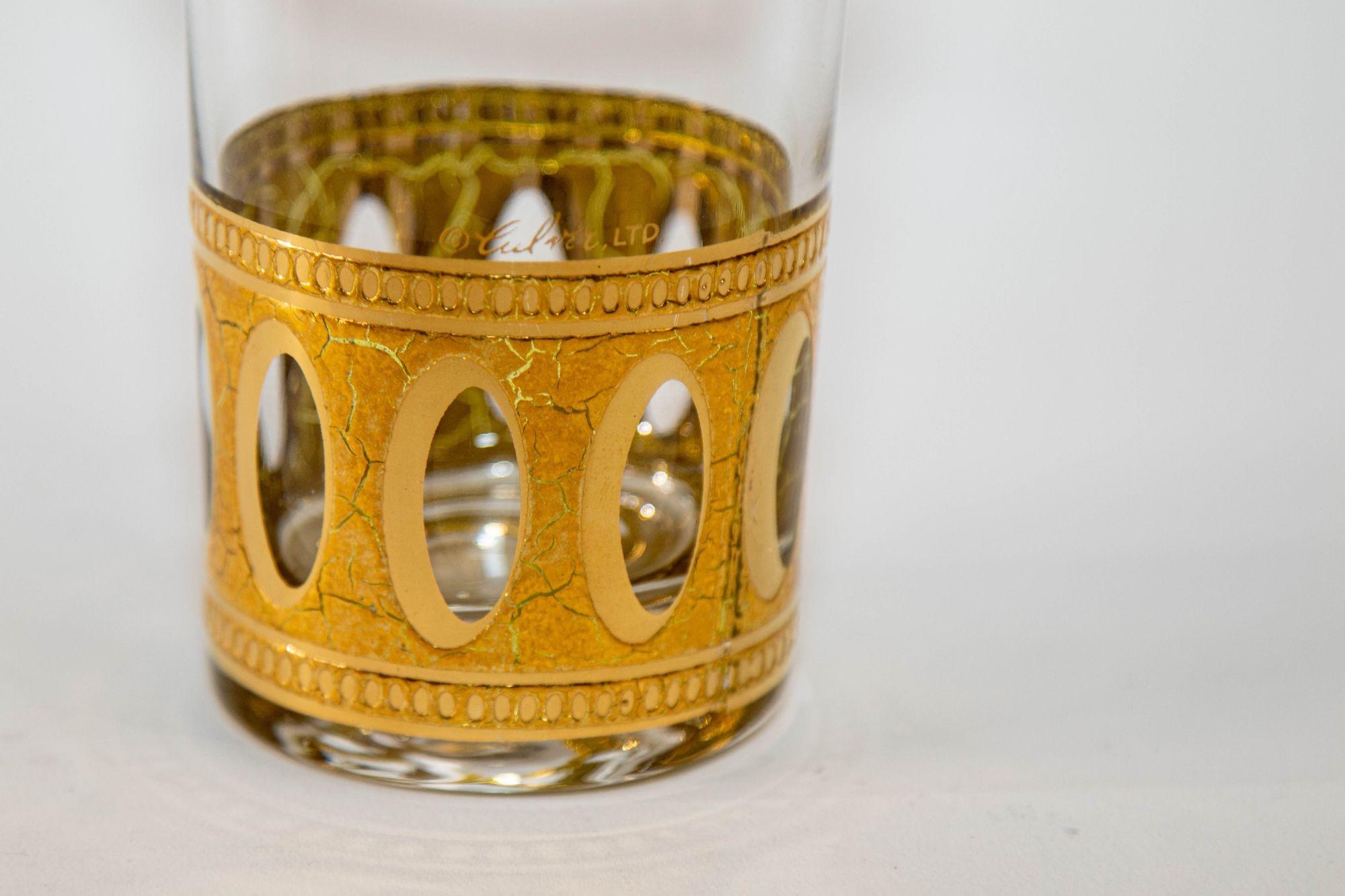 Set of 6 Vintage Culver Ltd Highball Glasses with 22-Karat Gold Antigua 1950s In Good Condition For Sale In North Hollywood, CA