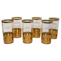 Set of 6 Vintage Culver Ltd Highball Glasses with 22-Karat Gold Antigua 1950s