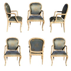 Juego de 6 Sillas de Comedor Fauteuil Vintage Hechas a Medida con Elegante Estampado Celta de Seda