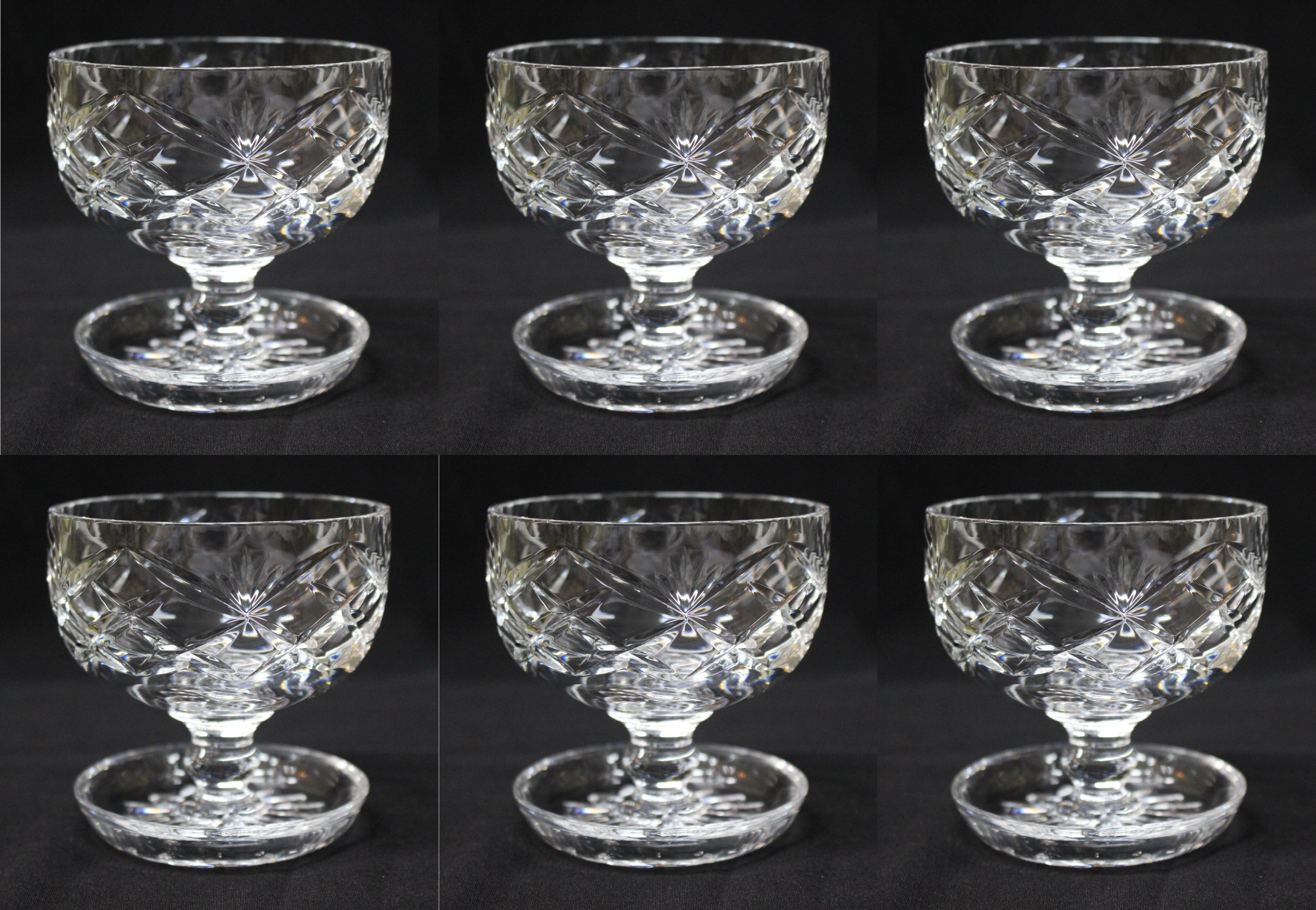 Set of 6 vintage cut glass crystal Sundae dishes


Very nice quality set of 6 fine cut glass sundae dishes

Can be used for desserts, ice cream, prawn cocktails, grapefruit etc.

Manufactured in the famous Stourbridge glassworks in England,