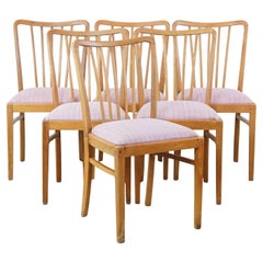Set of 6 vintage Danish design dining chairs from the 1970s with purple fabric