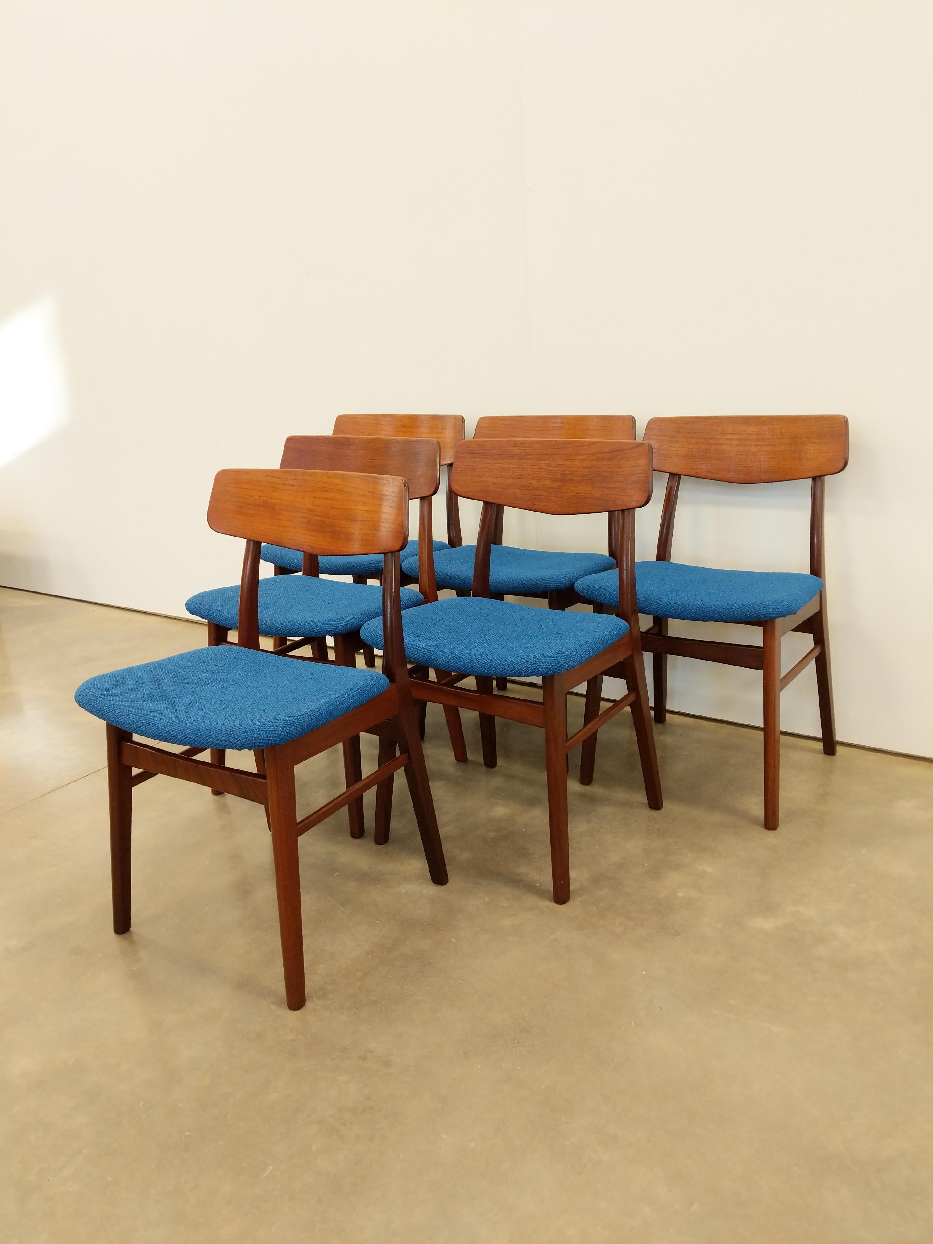20ième siècle Ensemble de 6 chaises de salle à manger danoises vintage, mi-siècle moderne en vente