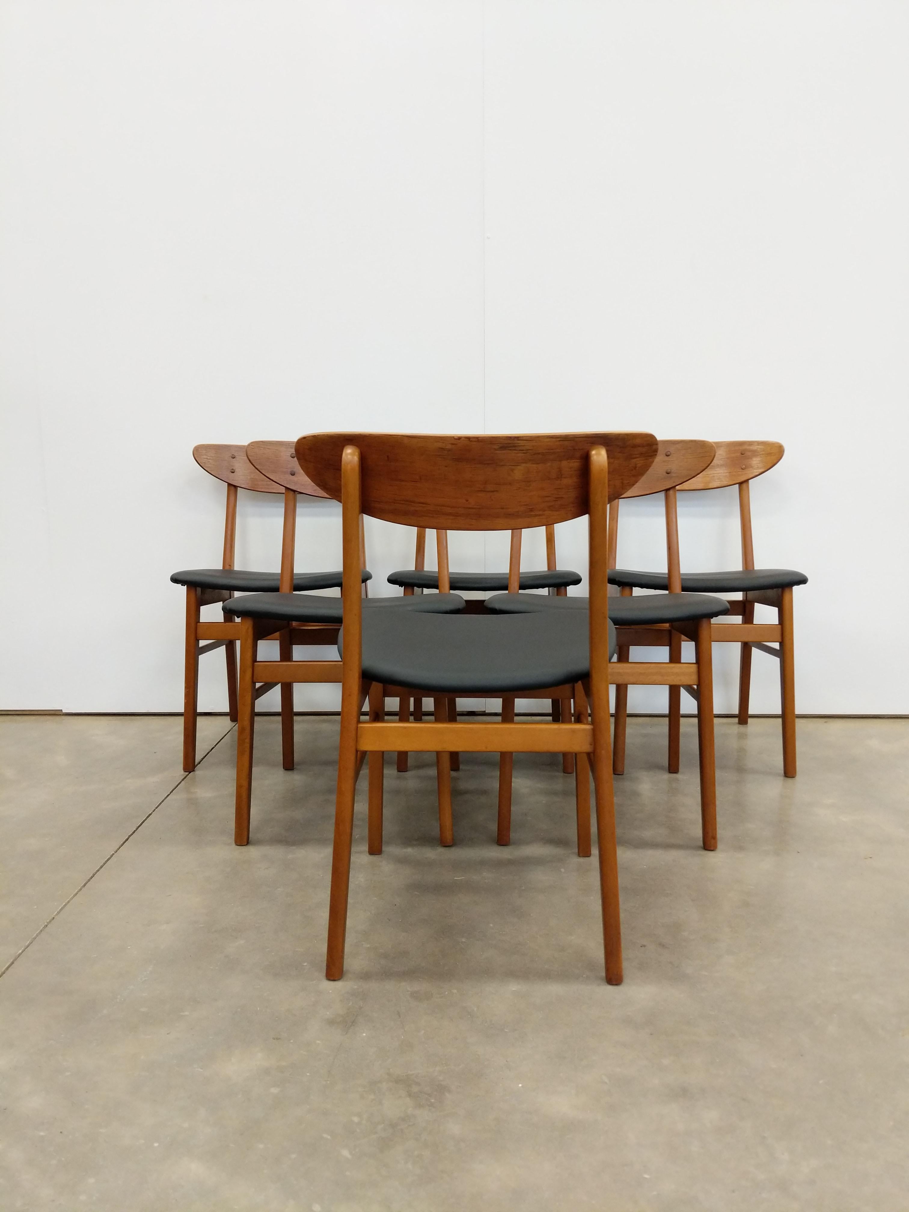 Mid-Century Modern Set of 6 Vintage Danish Modern Dining Chairs by Farstrup