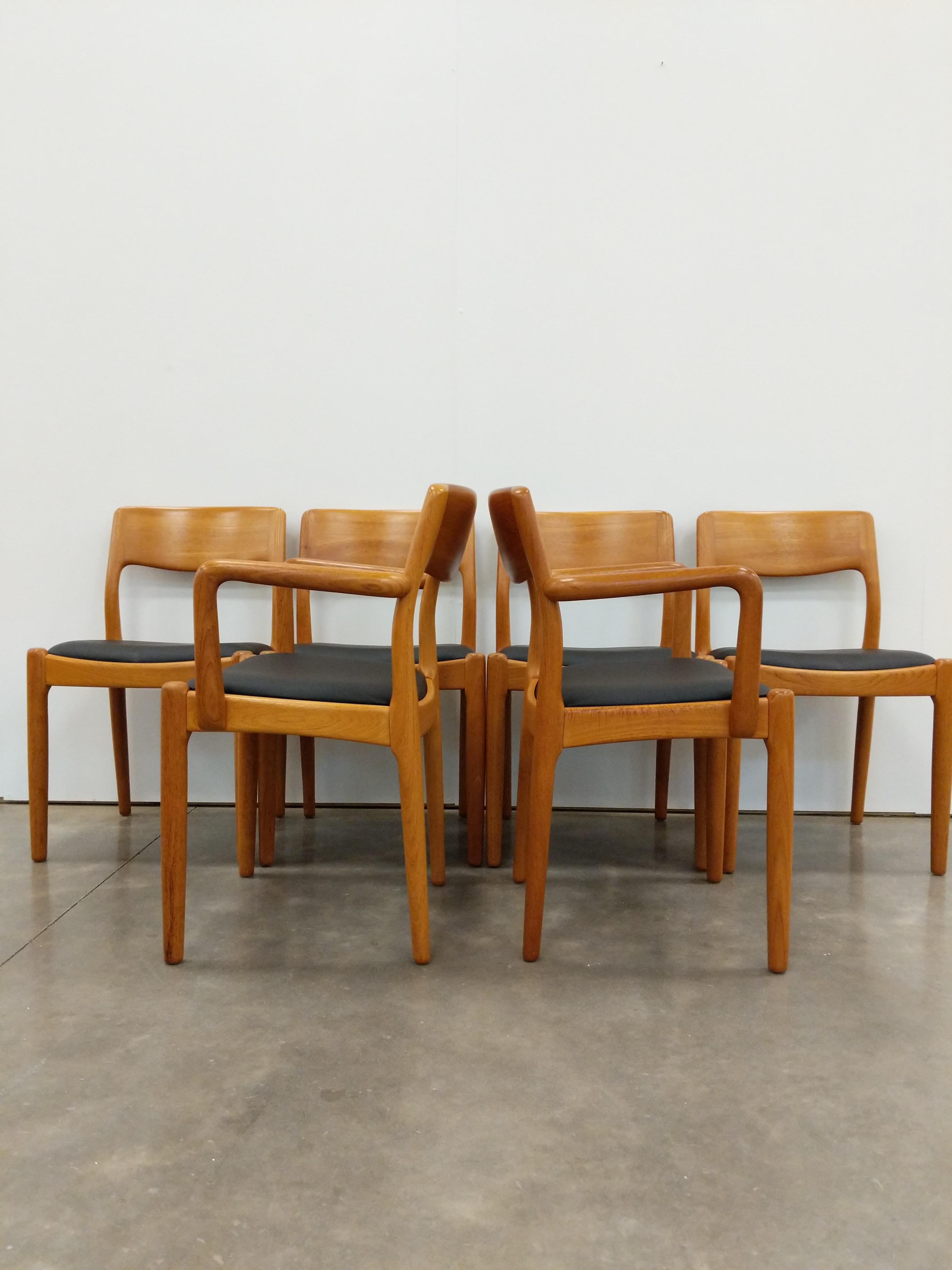 Set of 6 Vintage Danish Modern Juul Kristensen Teak Dining Chairs In Good Condition In Gardiner, NY