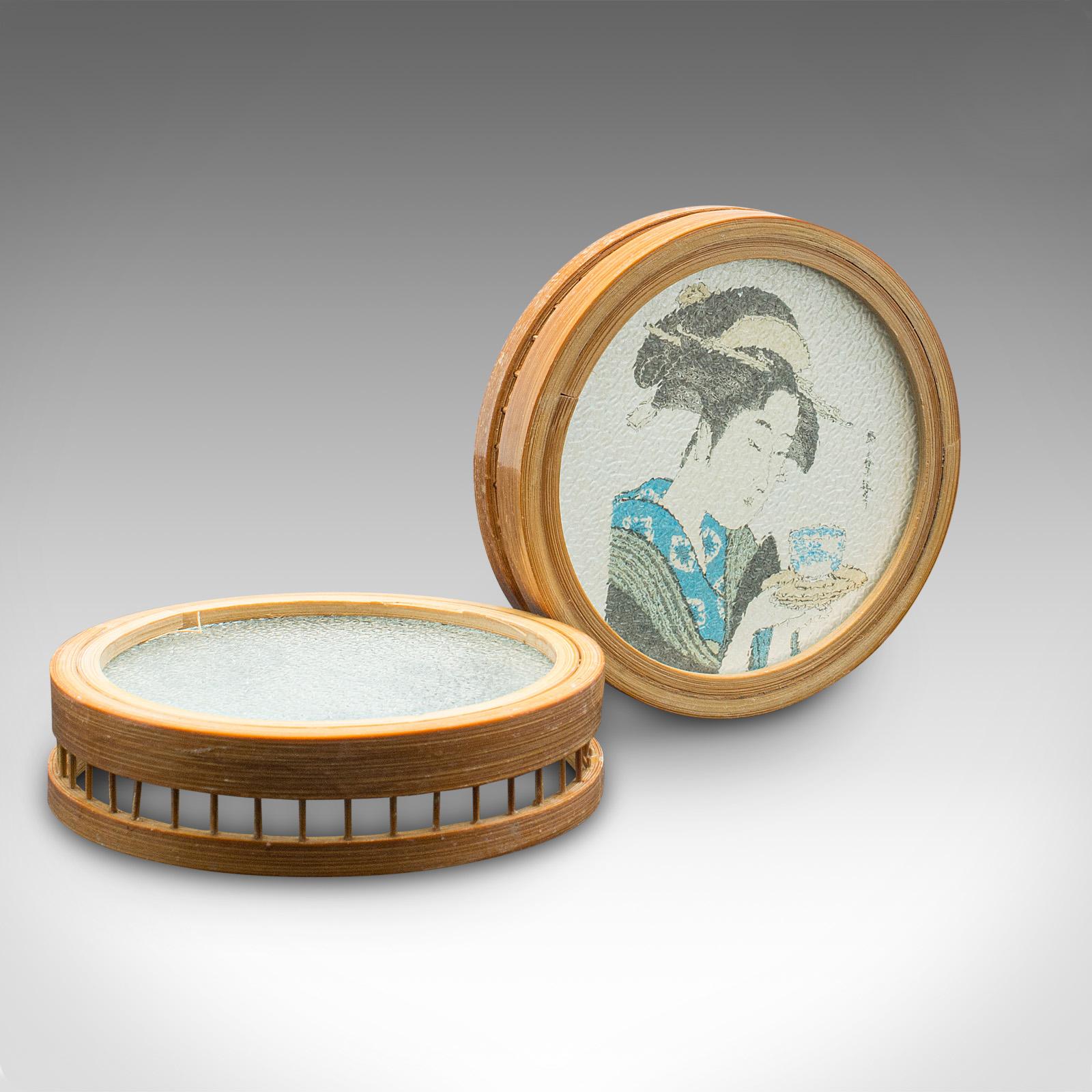 Set of 6 Vintage Decorative Coasters, Japanese, Bamboo Nest, Ukiyo-e, Art Deco 3