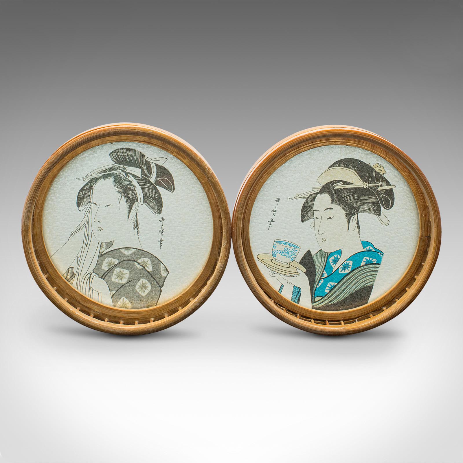 Set of 6 Vintage Decorative Coasters, Japanese, Bamboo Nest, Ukiyo-e, Art Deco 2