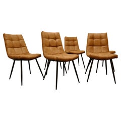 Set of 6 Vintage Designer Dining Chairs Upholstered in Leather
