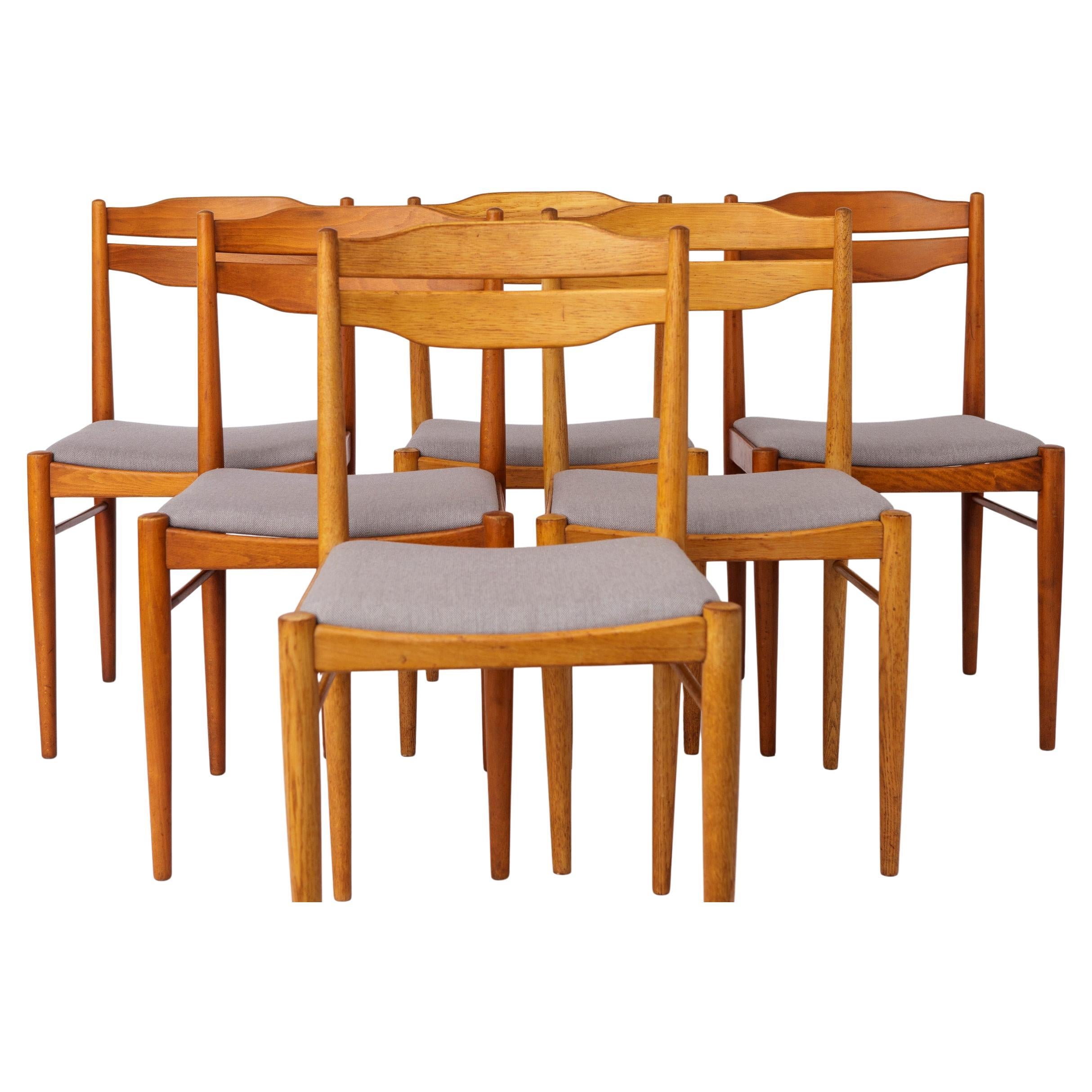 Set of 6 Vintage Dining Chairs 1970s, Beechwood & Teak Chairs, Mid Century