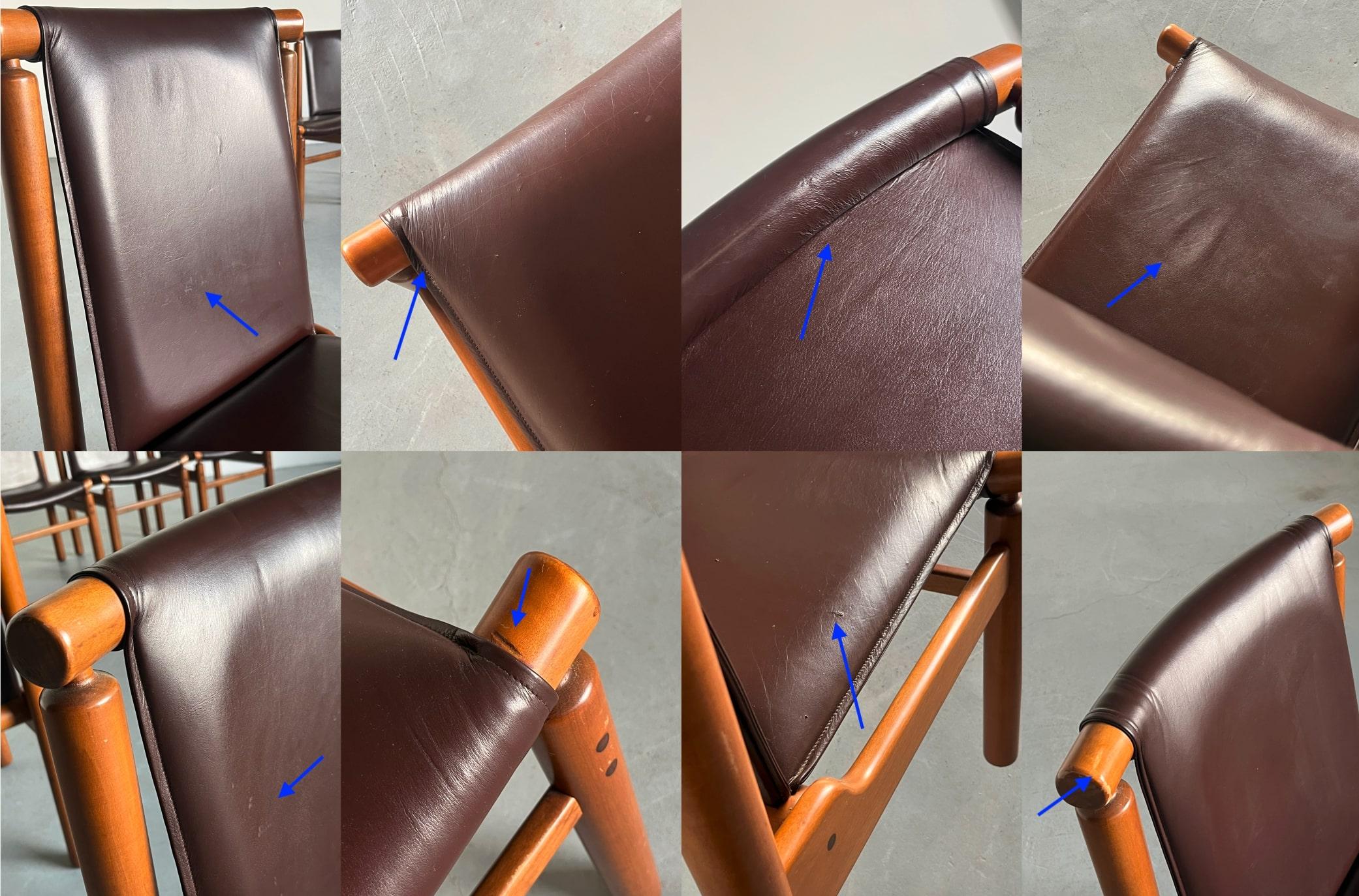 Ensemble de 6 chaises de salle à manger vintage en cuir brun foncé Att. à Ilmari Tapiovaara en vente 3