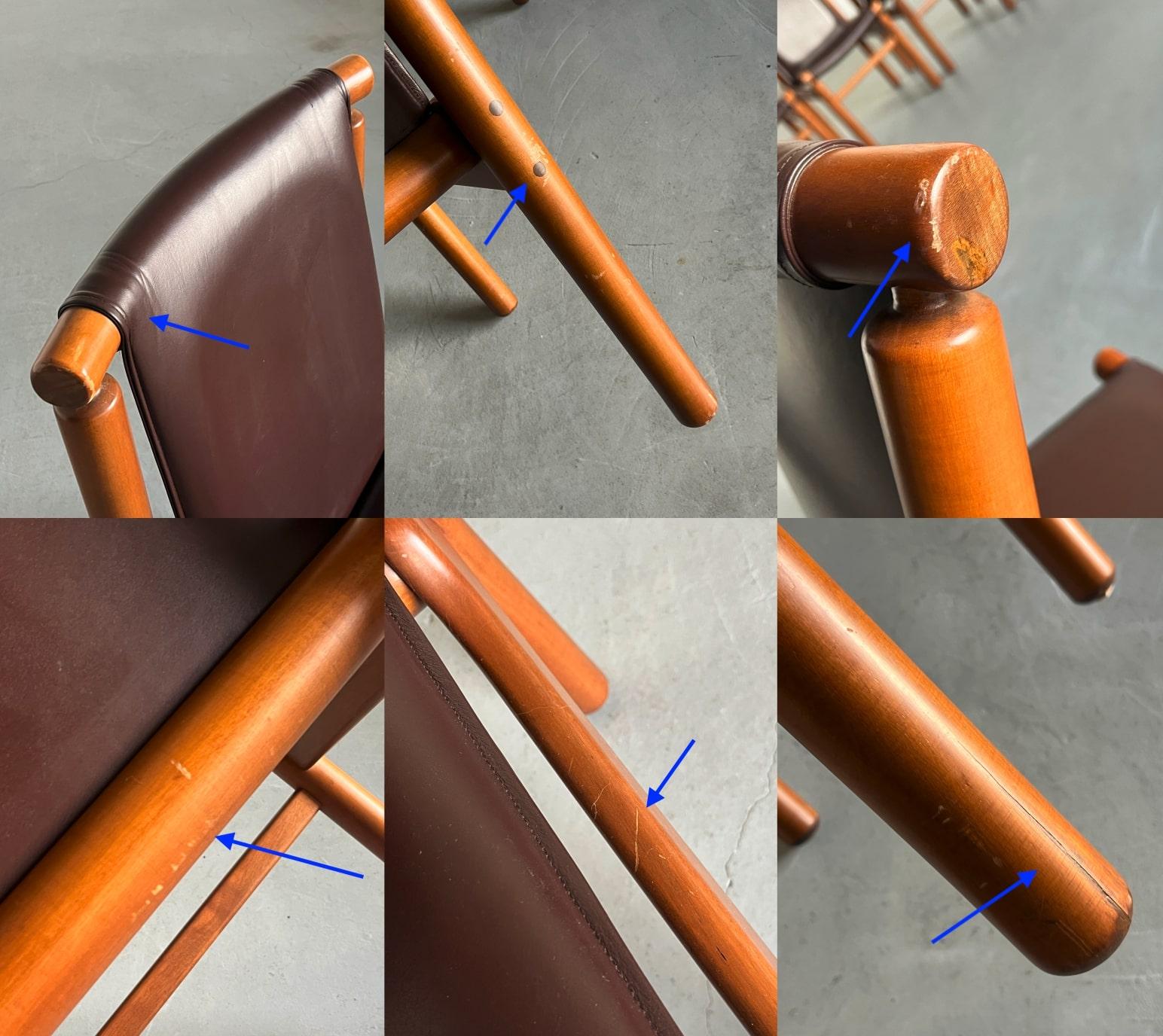 Ensemble de 6 chaises de salle à manger vintage en cuir brun foncé Att. à Ilmari Tapiovaara en vente 4