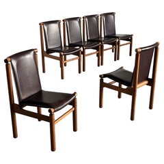Set of 6 Vintage Dining Chairs in Dark Brown Leather Att. to Ilmari Tapiovaara