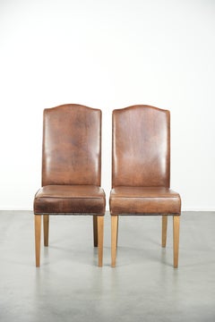 Set of 6 vintage dining chairs made of sheepskin leather with a high back