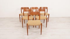 Set of 6 vintage dining chairs  Niels Otto Møller  Model 75  Papercord  Teak